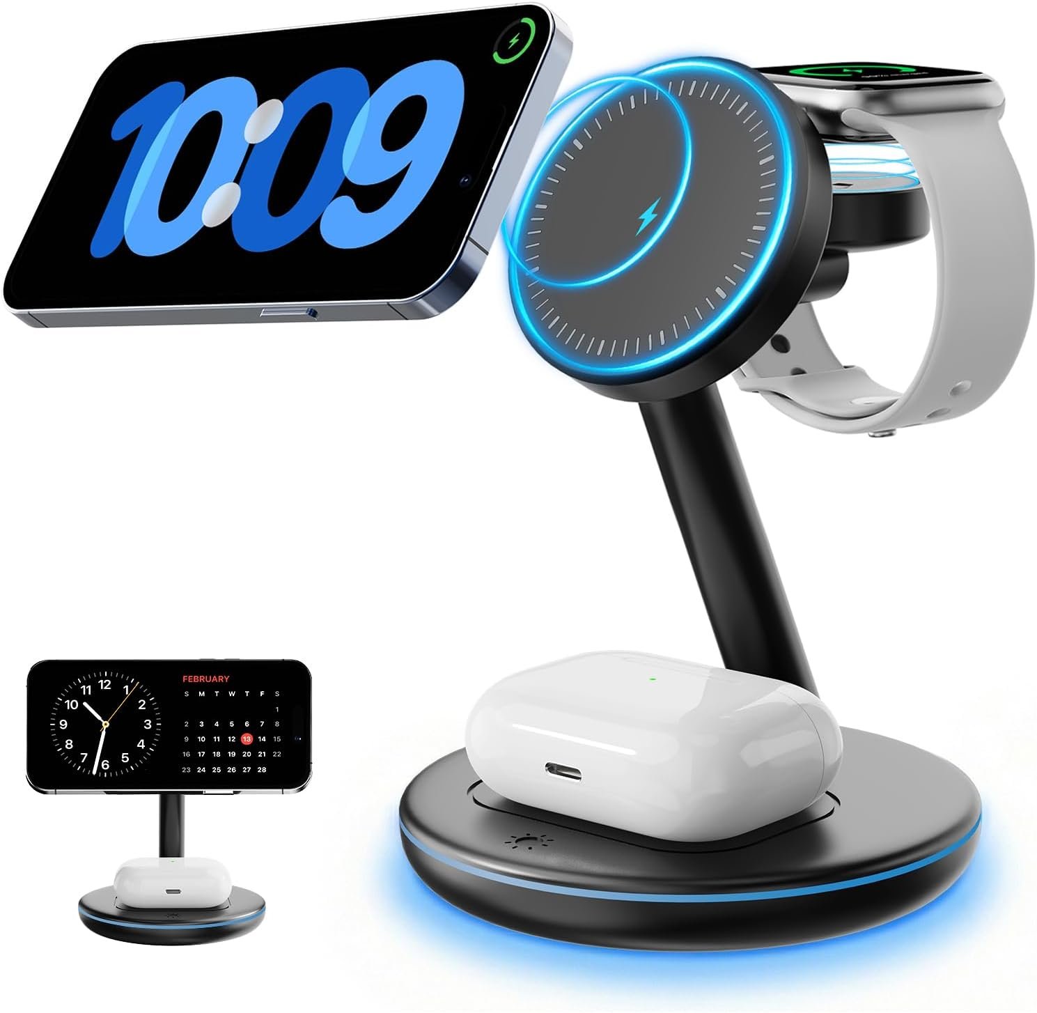 QWOSE 2026 3 in 1 Charging Station for Apple iPhone AirPods Watch with Mag-Safe Charger Wireless Charger Stand for iPhone 17 16 15 14 13 12 Series AirPods iWatch Series – Gifts for Wife & Husband