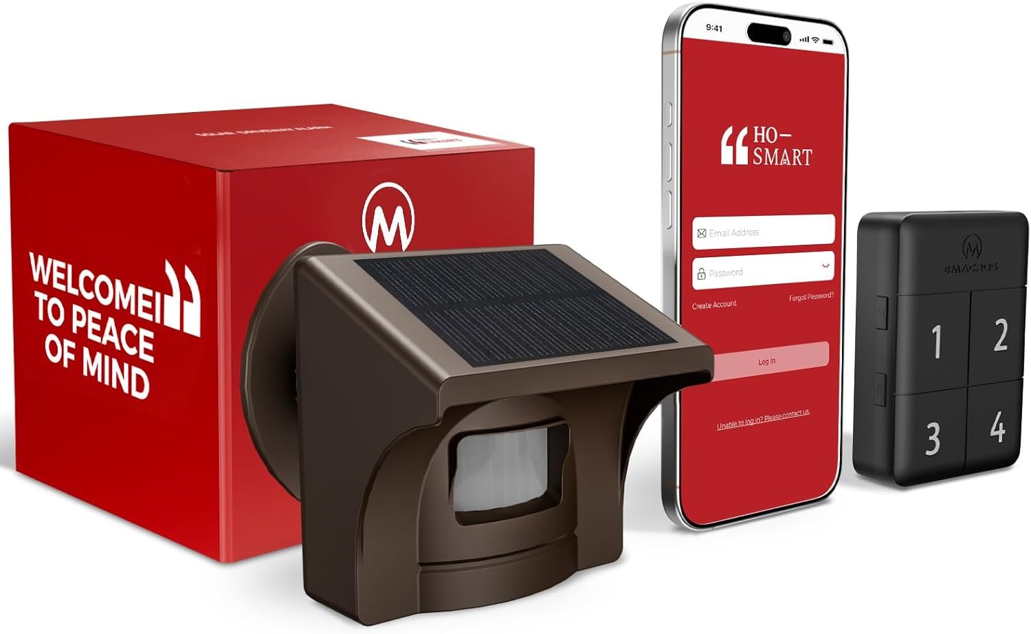 eMACROS Pro 4 Smart Solar Driveway Alarm (2.4G Wi-Fi Only) – App Push Notifications, 1/2 Mile Wireless Range Motion Sensor & Rechargeable Base Station with 3-Day Backup (No Camera)