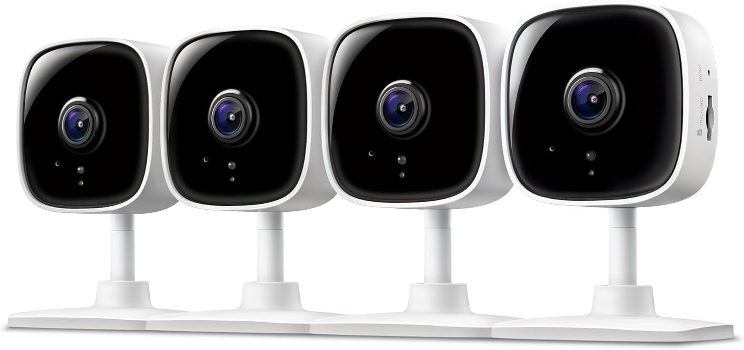 Tapo 1080P Indoor Wired Security Camera – Works as a Baby & Pet Monitor, Motion Detection, 2-Way Audio, Siren, Night Vision, Subscription-Free Local or Optional Cloud, Works with Alexa, C100(4-Pack)
