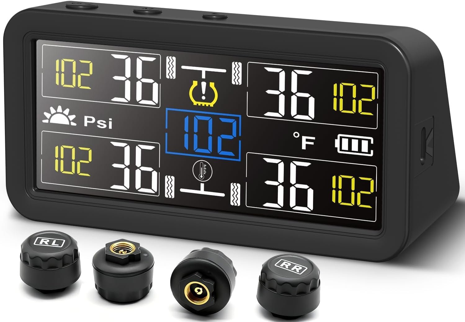 4-Wheel Tire Pressure Monitoring System – TPMS – with 4 Inches LCD Display – 5 Modes Tire Pressure Monitor for RV/Trailer/Truck, Solar & Type-C Dual Charger TPMS Kit