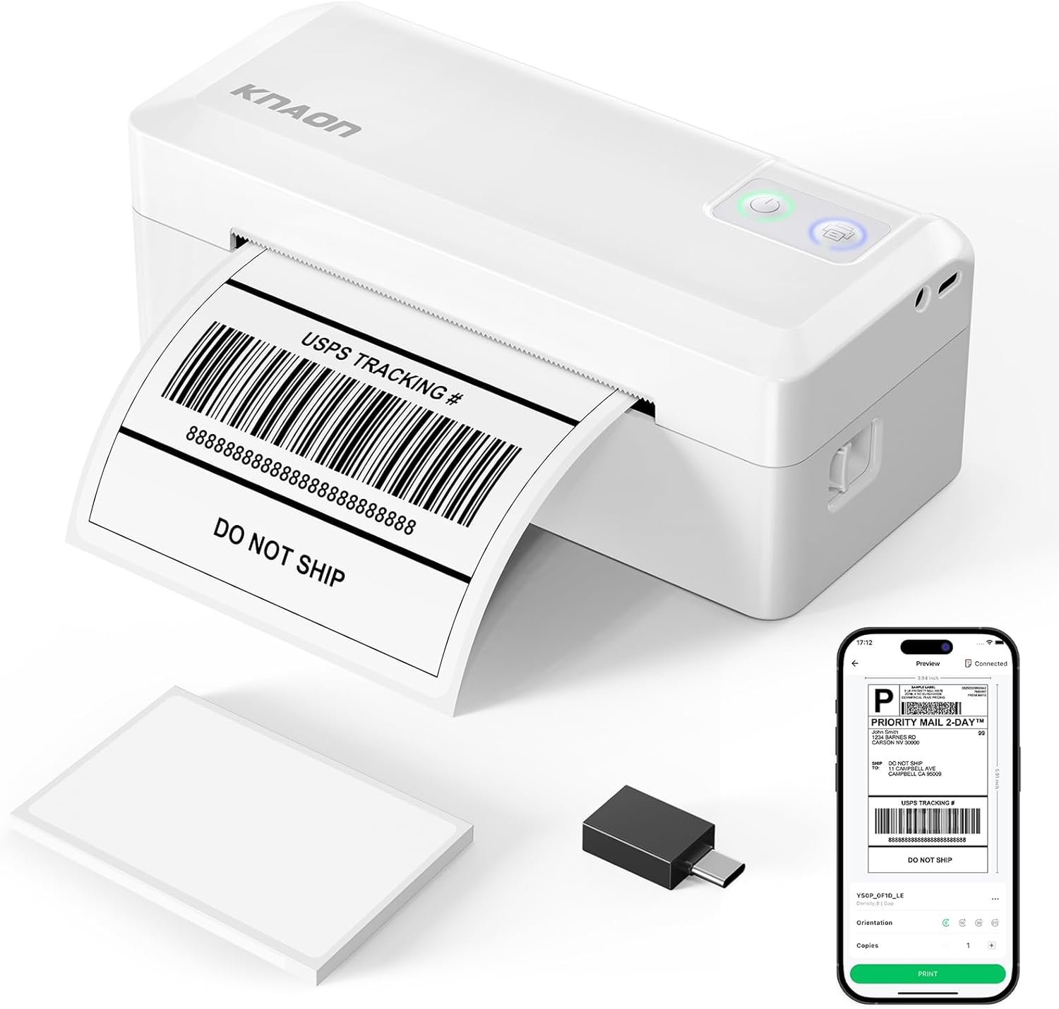 KNAON Shipping Thermal Label Printer, 4×6 Portable Label Printer, Bluetooth Label Maker for Small Business, Support iPhone,Android,Windows,Mac,Chromebook,Works with USPS, Etsy,Shopify&More, White