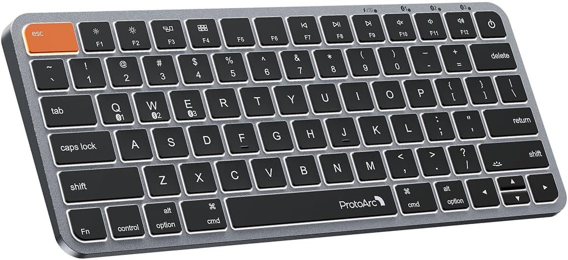 ProtoArc Bluetooth Keyboard for iPad, K90-A Backlit Compact Wireless Keyboard for Mac, Multi-Device, Low Profile, Rechargeable, Compatible with MacBook Pro/Air/Neo, iMac, Not for Windows – Space Gray