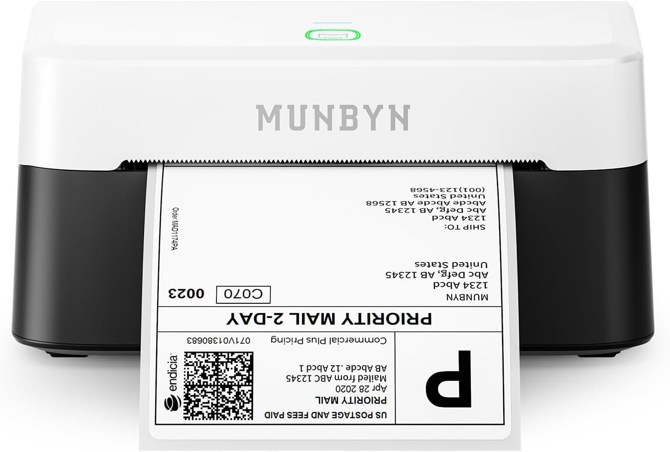 MUNBYN Bluetooth Thermal Label Printer RW403B, Wireless 4×6 Shipping Label Printer for Small Business, Compatible with Android, iPhone, Windows, Mac, Chromebook, Print Width 1.57″-4.25″