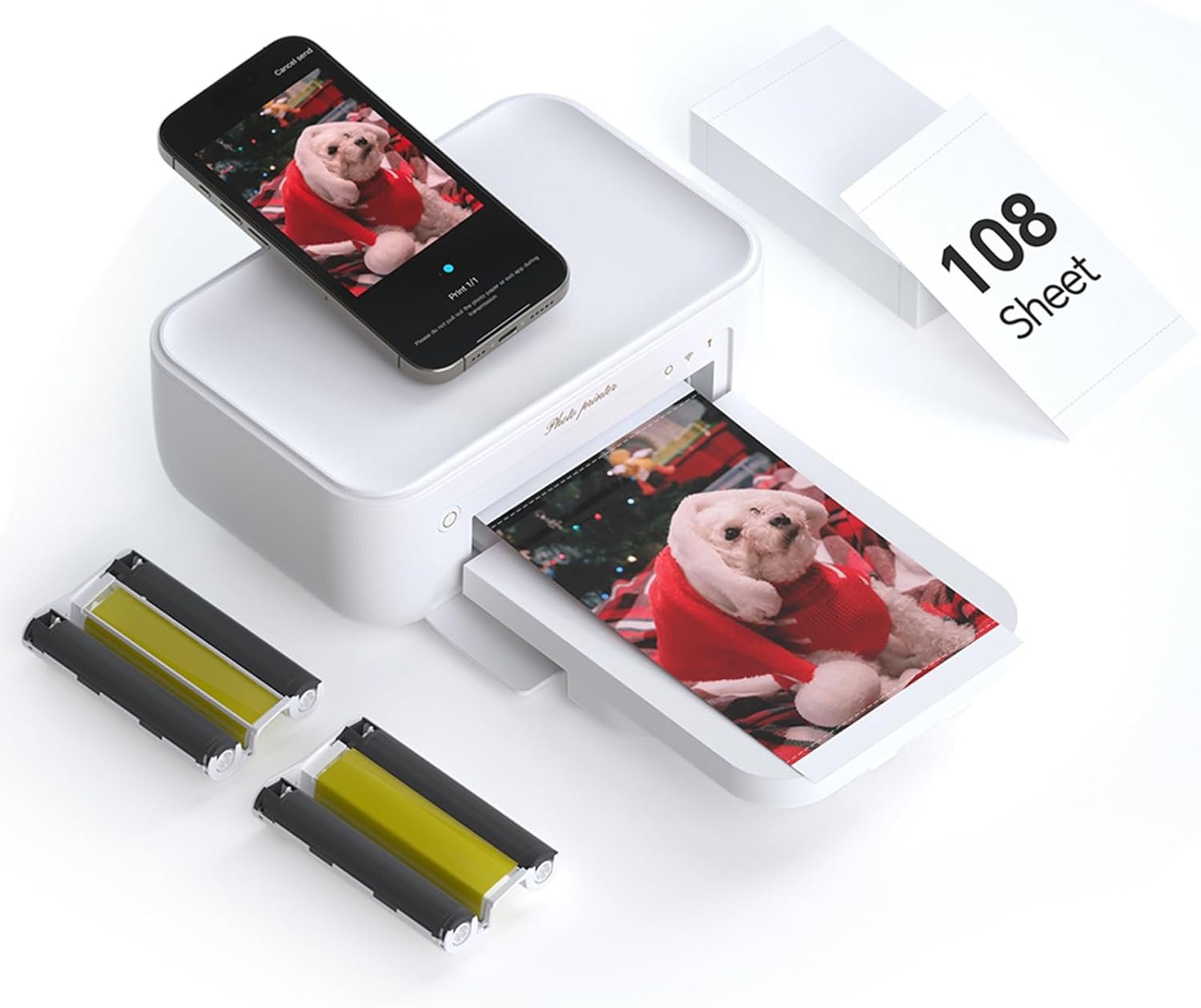 HPRT Photo Printer 4×6,+108Sheets&2ribbon,Instant Picture Printer for iPhone, Android, Smartphone,Portable Photo Printers for Home Use,Thermal Dye-Sublimation, AR Video Printing（White）