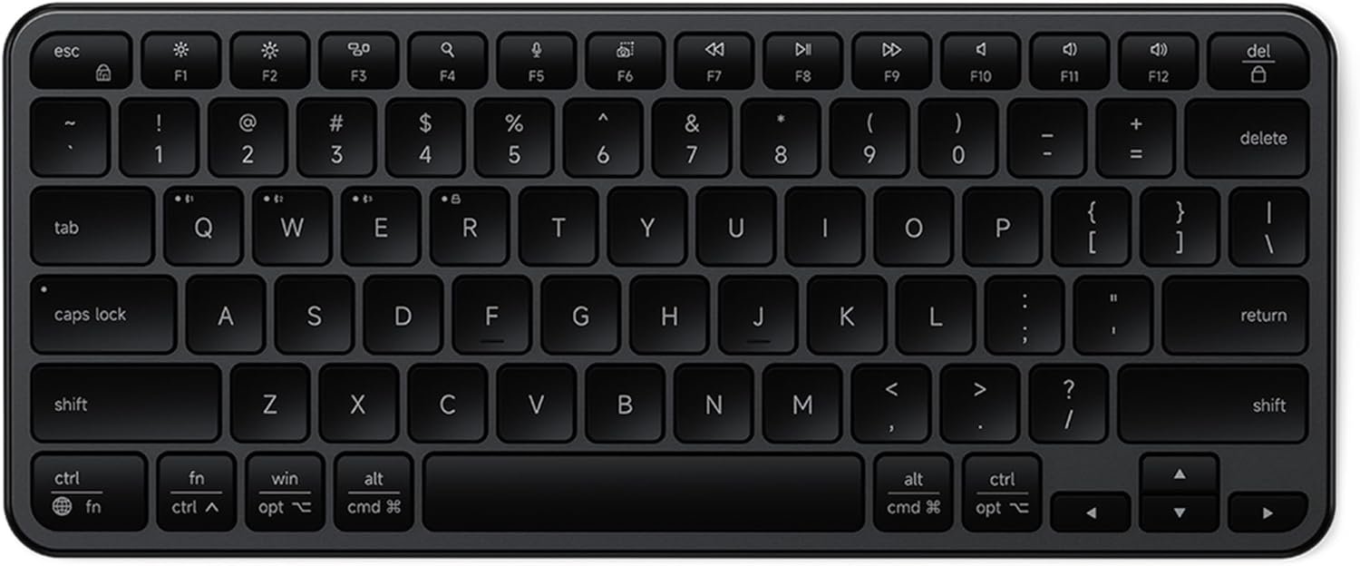 Satechi Slim EX1 Wireless Keyboard, Compact Keyboard for Mac, Windows, Android, Multi-Device 4-in-1 Connectivity (3X Bluetooth + 2.4GHz), Instant OS Remap, USB-C Rechargeable Battery, Space Black
