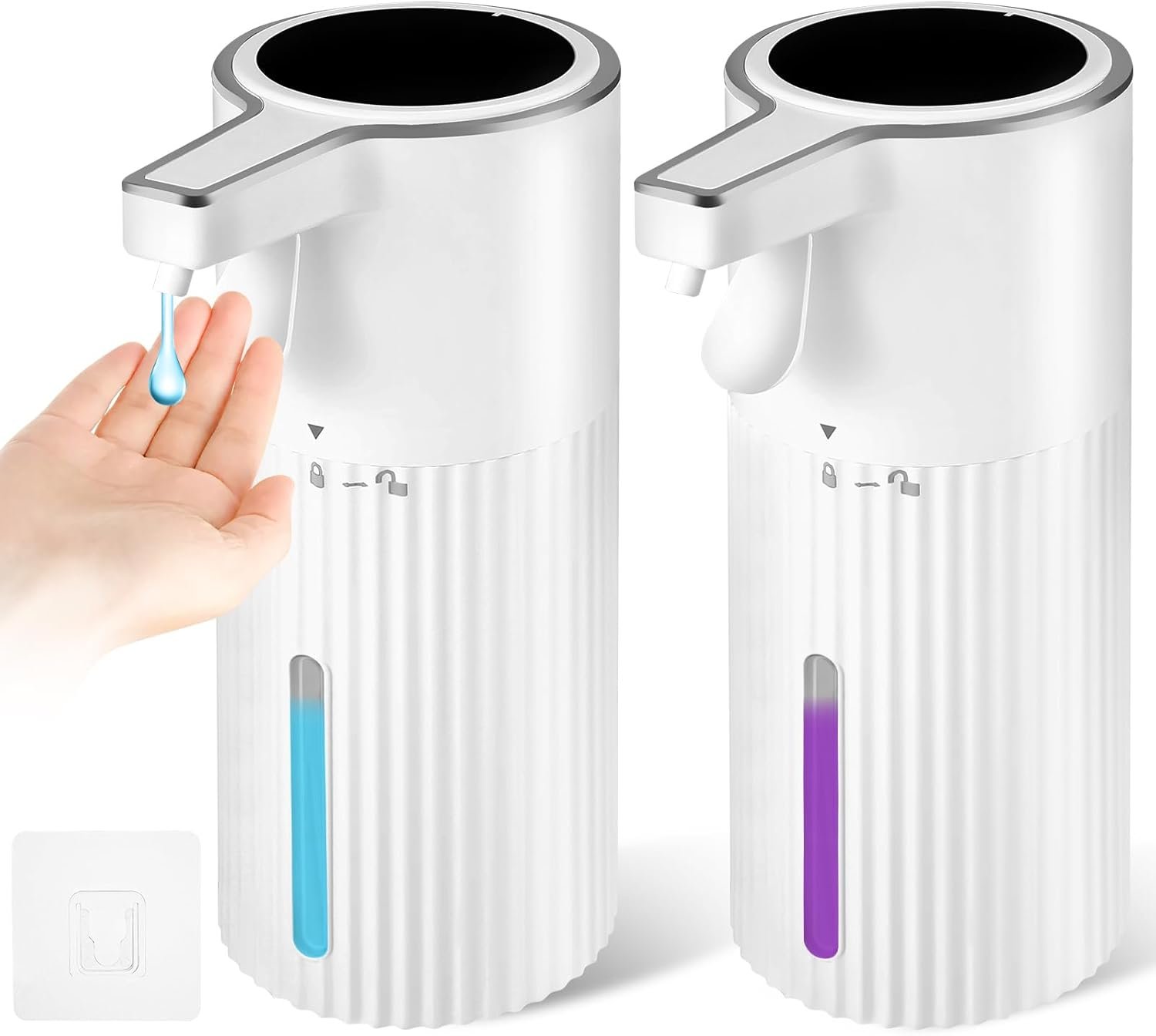 White Ribbed Liquid Soap Dispenser 2-Pack, 13.5 oz – Waterproof Wall-Mounted Hand Soap Dispenser for Bathroom & Kitchen Sink, Suitable for Commercial Use