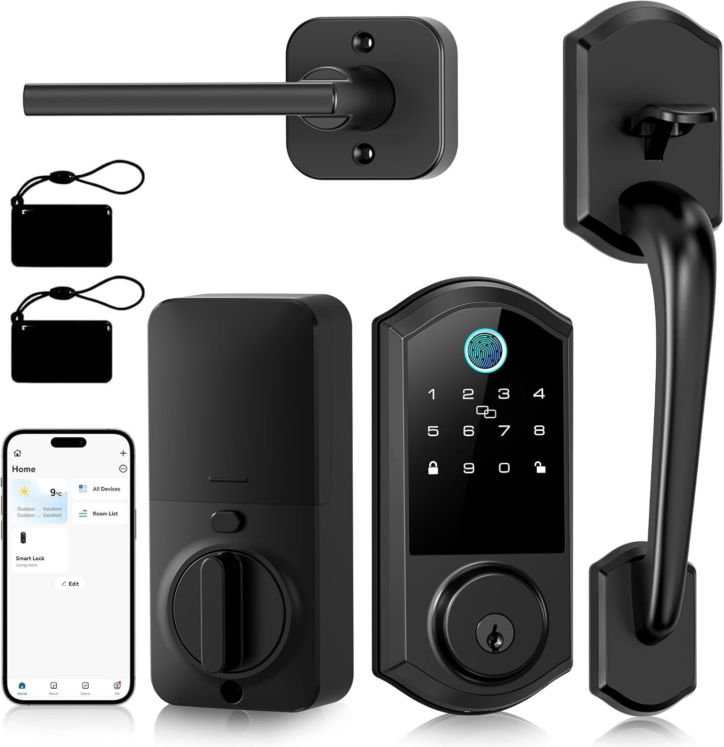 Smart Front Door Lock Set – Firstriver Keyless Entry Door Lock with Handle, Fingerprint Deadbolt, Keypad & Bluetooth App Control, Electronic Auto Lock, Compatible with Alexa & Google Assistant, Black