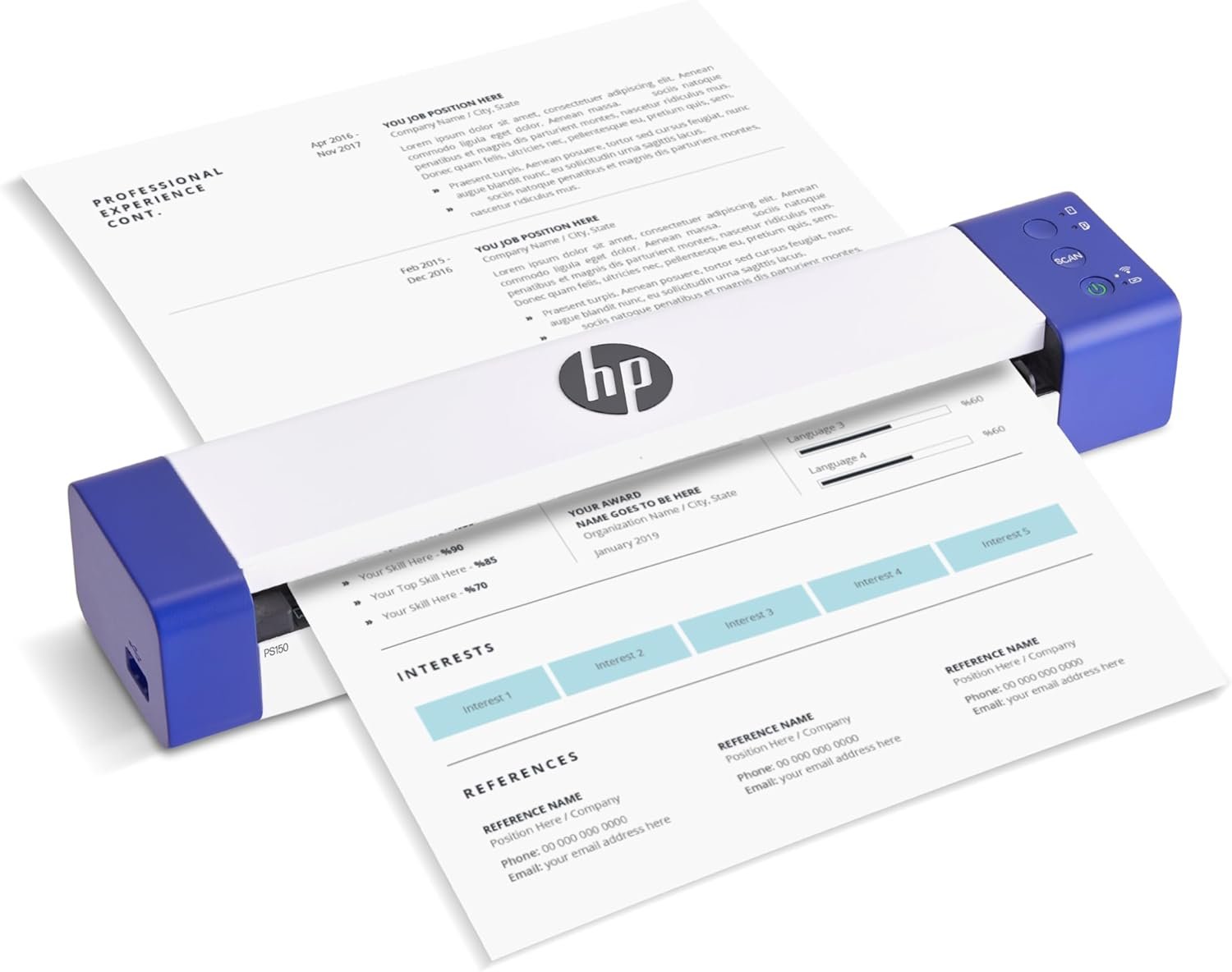 HP PS150 Portable Document Scanner – 300 dpi Digital, USB & Wireless, Duplex Feed with Feeder for Two-Sided Pages – Photo Scanner & Business Card Scanning – Compatible with Mac, Windows PC & Laptop