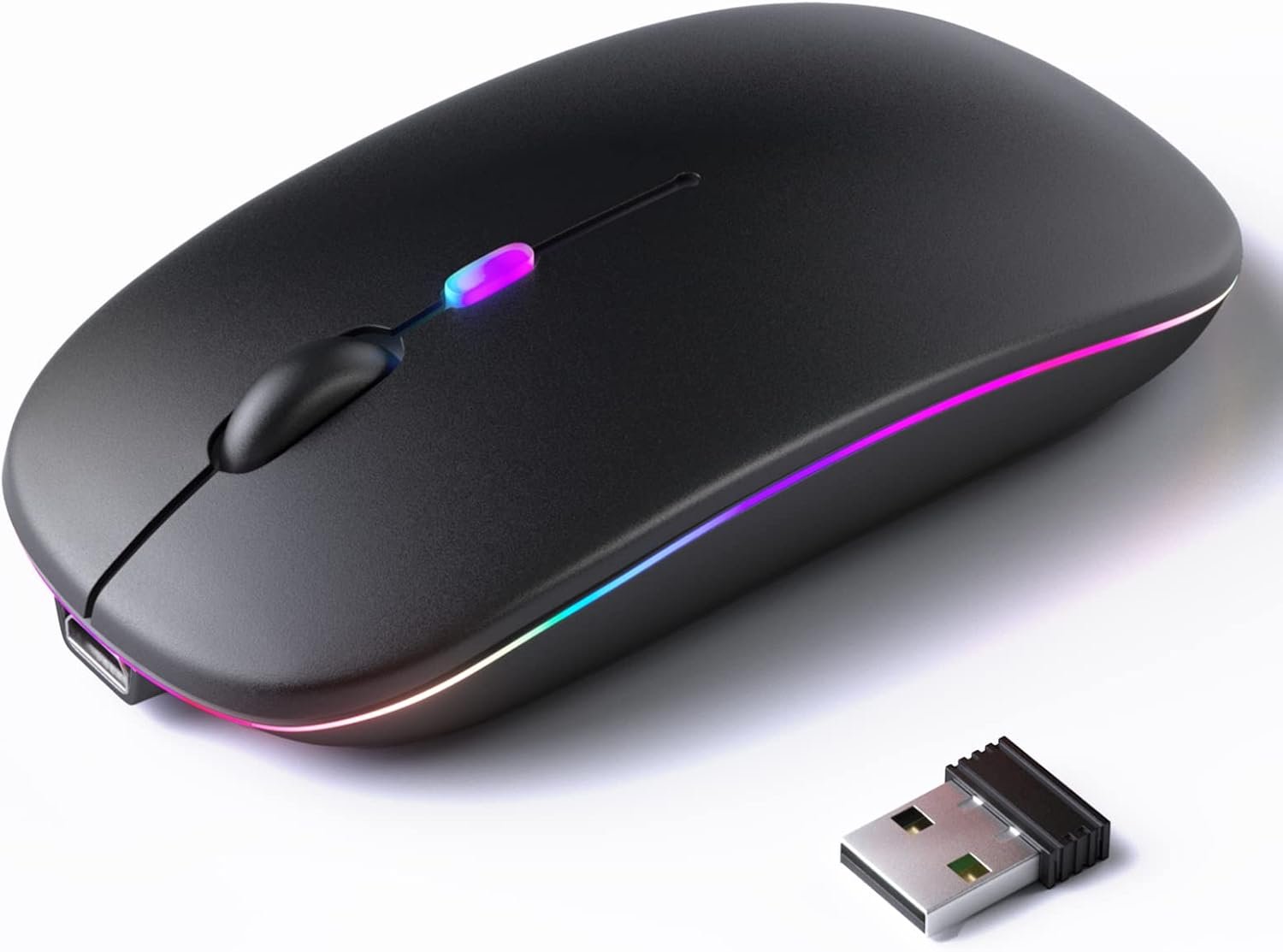 KANMABPC Wireless Bluetooth Mouse – Rechargeable, Silent, Dual Mode (Bluetooth 5.2 & USB) with LED Lights – Portable for Laptop, Desktop, & Tablet(Black)