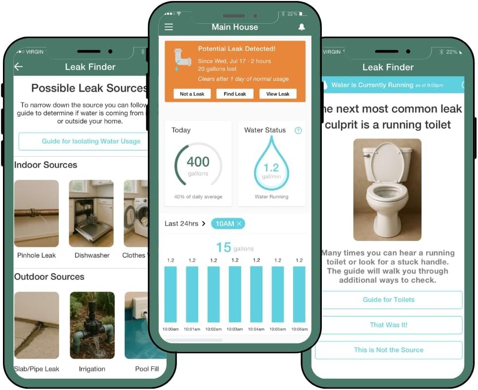 Flume 2X Smart Home Water Monitor and Leak Detector (Newest Model) – Real-Time Water Usage Tracking, Indoor/Outdoor Leak Alerts, Irrigation & Sprinkler Monitoring, Easy No-Plumbing Installation