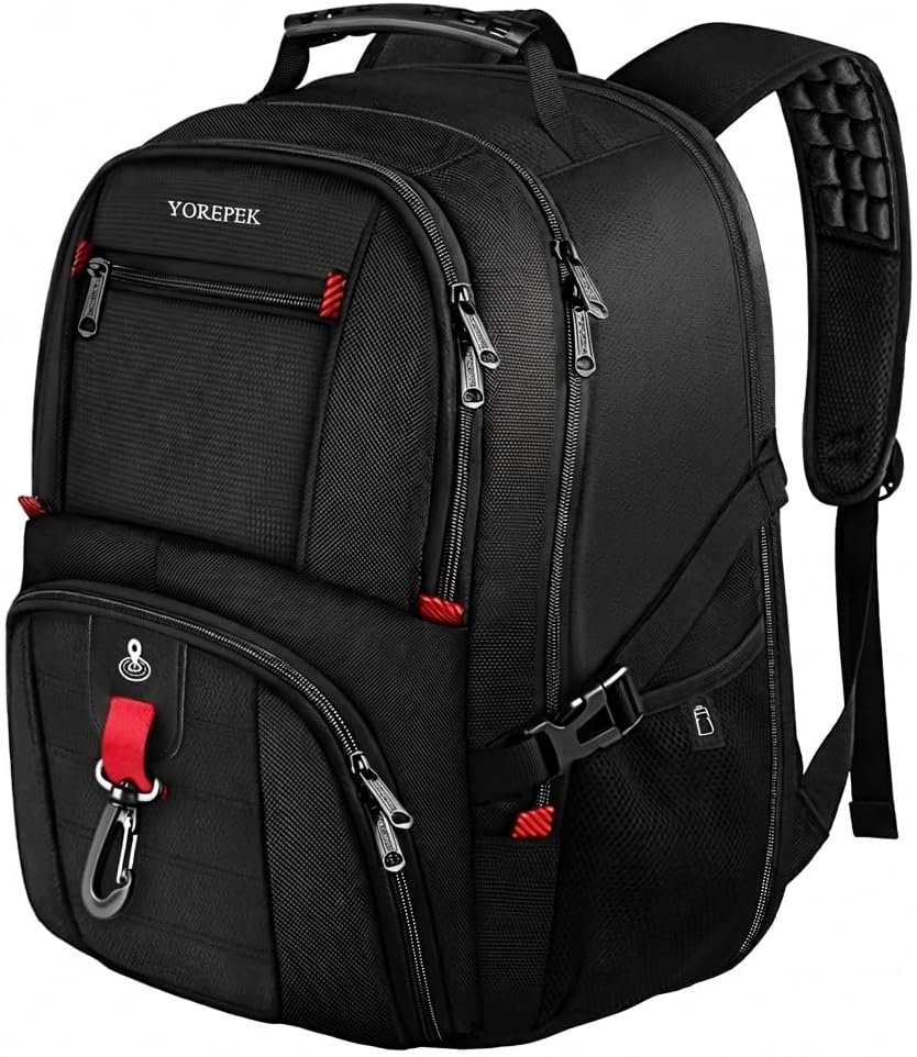 YOREPEK Travel Backpack for Men Anti Theft, Slot Fit for Air Tag ＆ RFID Blocking, Airline Approved, Insulated Pocket, Water Resistant Backpack for Men Fit 17 inch Laptop, Black