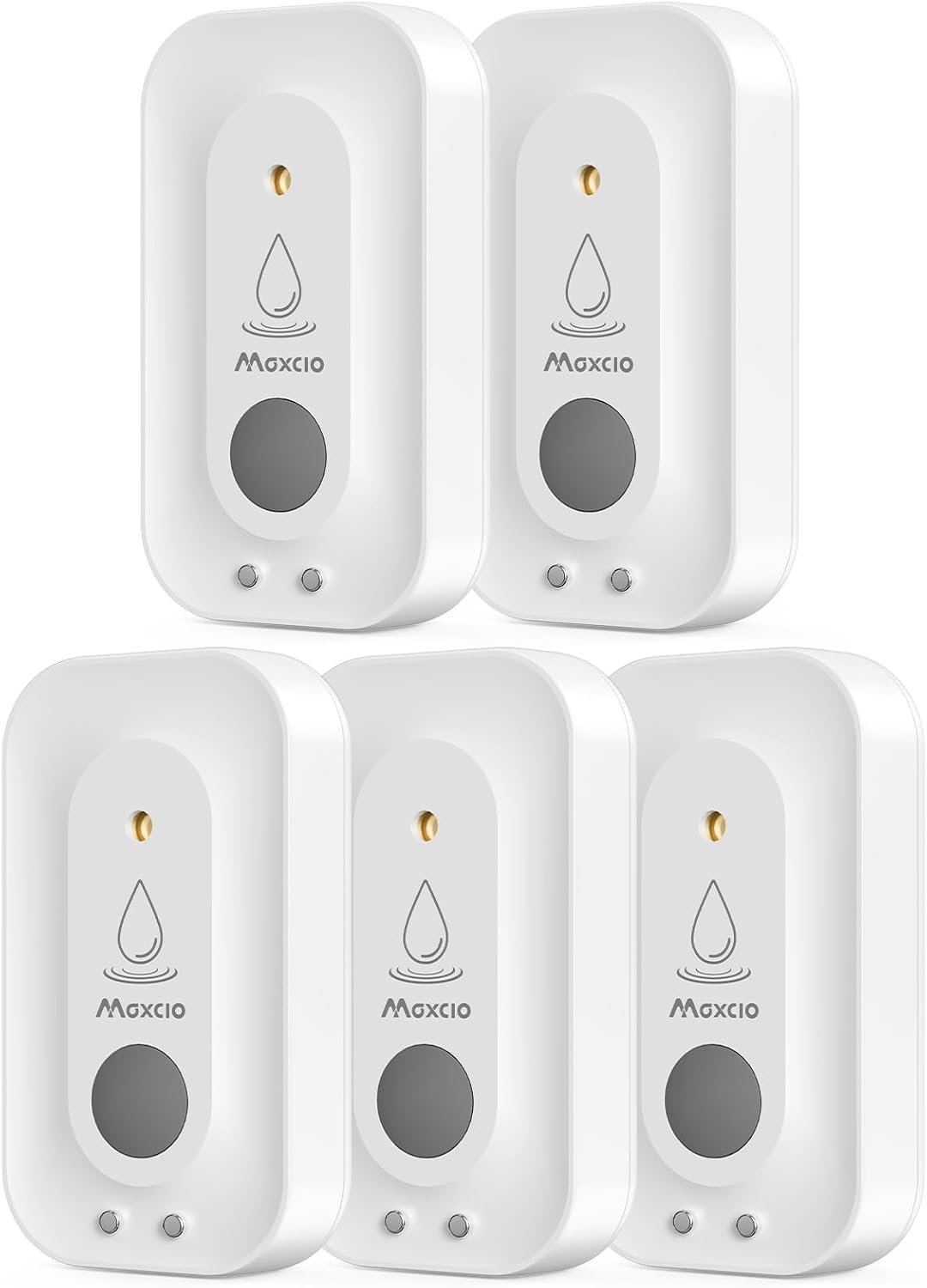 MAXCIO Water Leak Detectors 5 Pack, 110dB Adjustable Smart Water Sensor, Leak and Drip Alert, IP66 Waterproof for Basement, Bathroom, and Kitchen