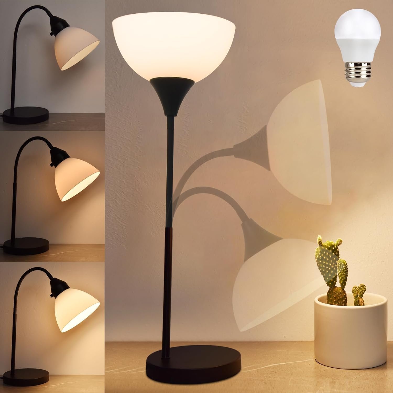 RISLG LED Desk Lamp for Home Office, 3 Levels Dimmable Reading Light, Flexible Table Lamp for Bedside Office, Rotary Switch Control, Desk Lamp for College Dorm Study Lamp, Bulb Included, Black