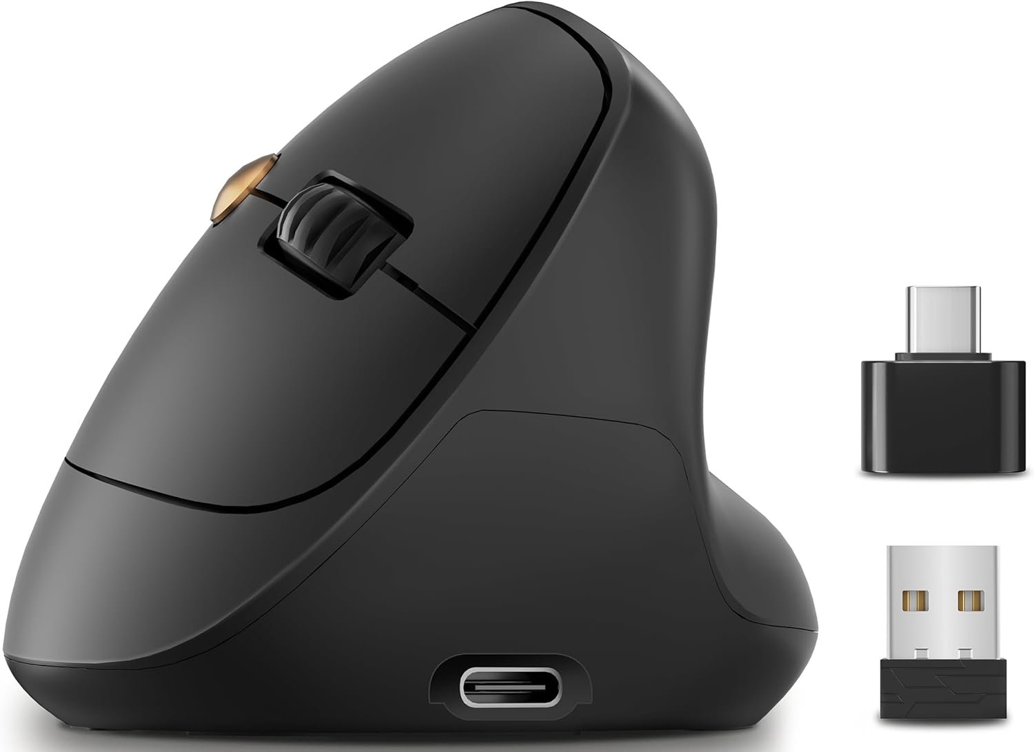 Ergonomic Vertical Wireless Mouse, 57° Natural Handshake for Wrist Pain Relief, Rechargeable 2.4G USB Computer Mouse, Quiet Click, 800/1200/1600 DPI, for Laptop PC Mac, Small/Medium Hands (Black)