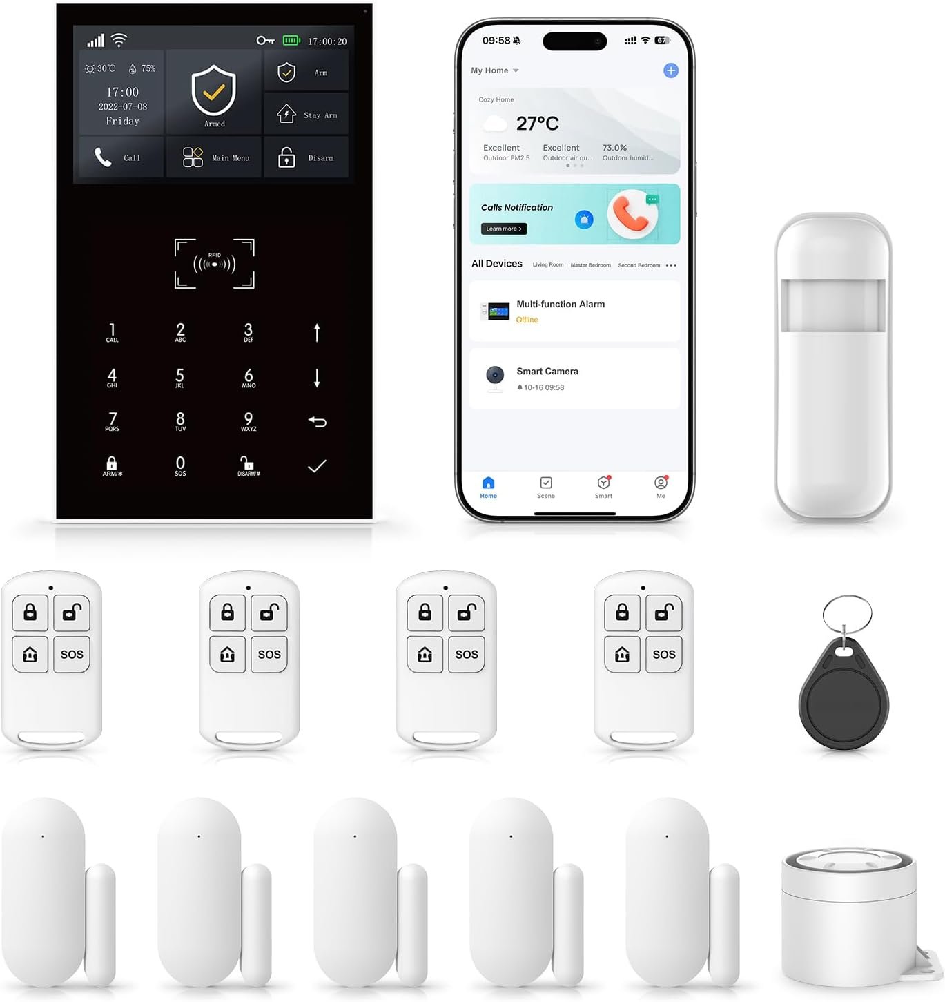 Home Security System with Instant Tuya App Alerts & WiFi+GSM/4G,Easy to Install WiFi/4G Alarm System with Instant Tuya App Alerts,Door and Window Alarms for Home,Compatible with Alexa,SOS Button