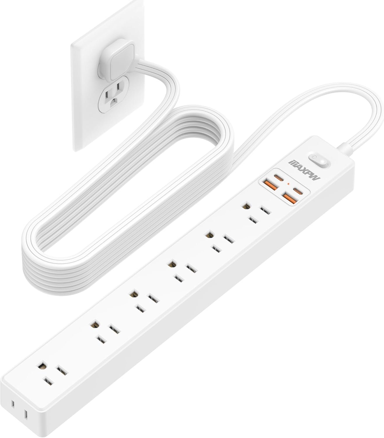 10 Ft Power Strip Surge Protector – 7 Outlets 4 USB Ports (2 USB C), Ultra Thin Flat Extension Cord & Flat Plug, 1700 Joules, Wall Mount, Desk Charging Station for Home Office Dorm, White