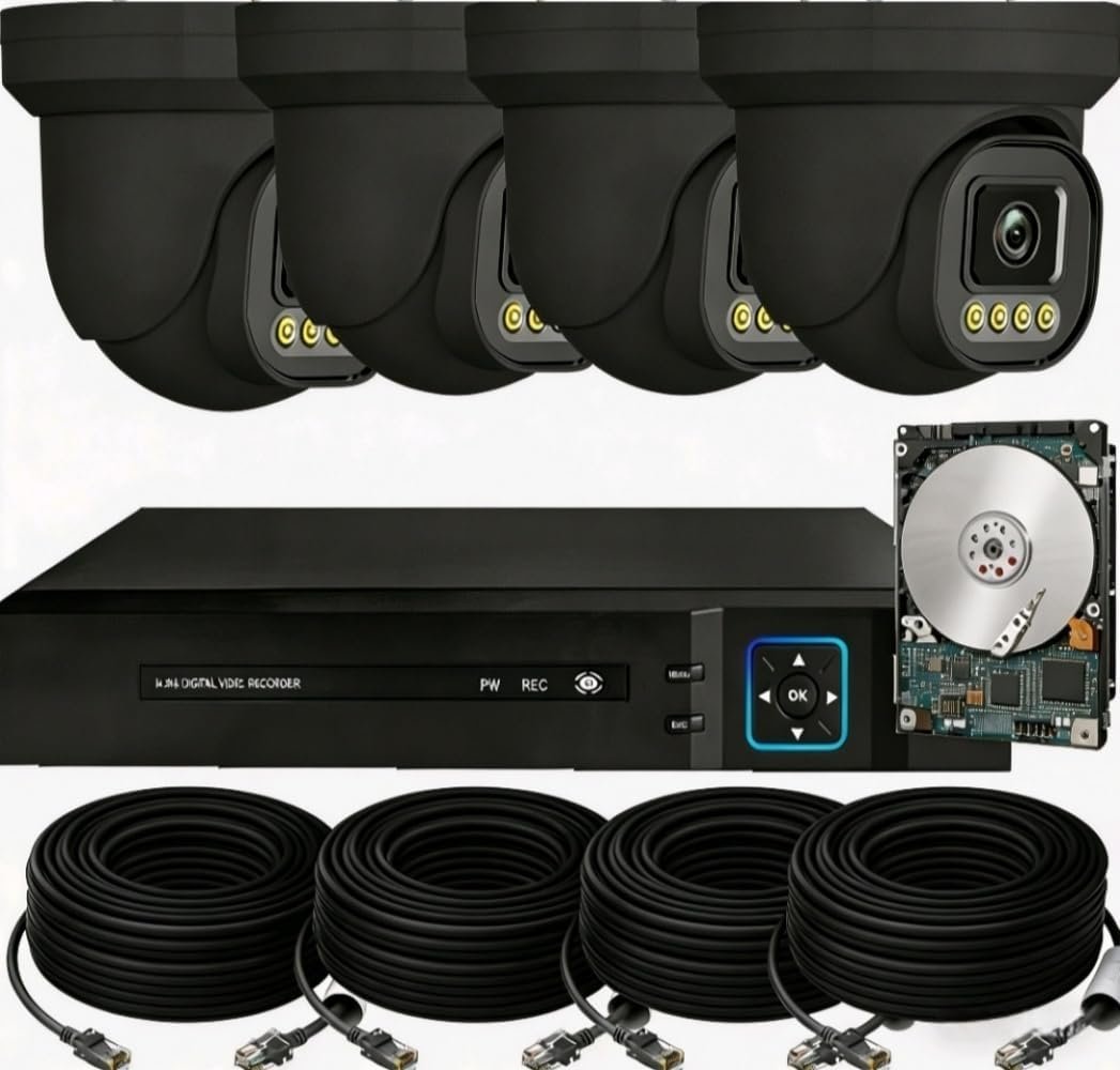 PoE Security Camera System Surveillance NVR Kits, 4pcs Cameras with Person/Pet/Vehicle Detection for 24-7 Recording（500GB HDD Inside）