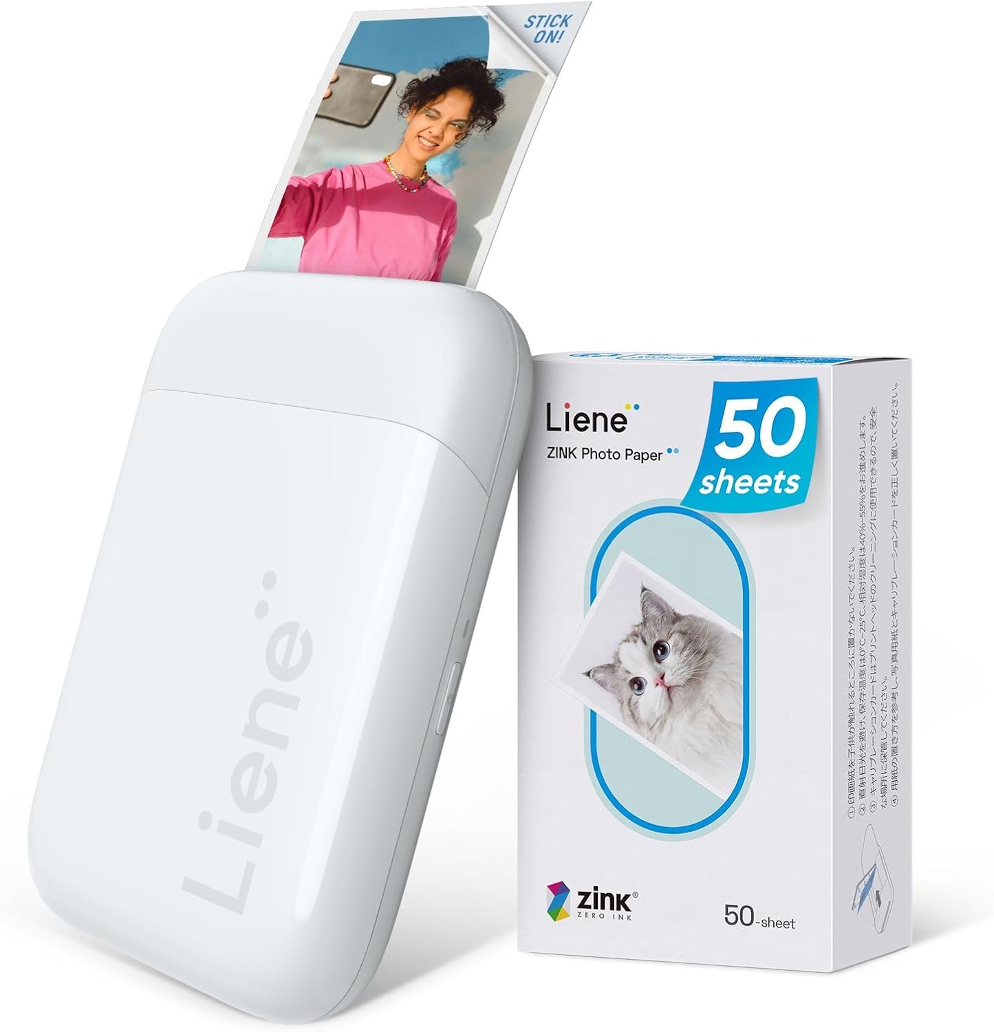 Liene Pearl K100 2×3” Photo Printer, Mini Instant Portable Color Picture Printer Bundle 50 Zink Adhesive Paper, Bluetooth 5.2 Compatible w/iOS & Android Small Phone Sticker for iPhone Smartphone White