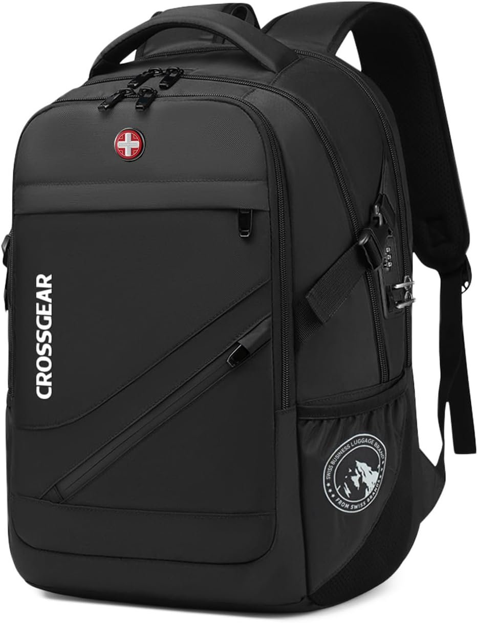 CROSSGEAR 17.3” Laptop Backpack for Men Women with Anti-Theft Lock, Backpack for Travel with USB-A & USB-C Port, Water-Resistant Business Computer Backpack for Men Work College,Black