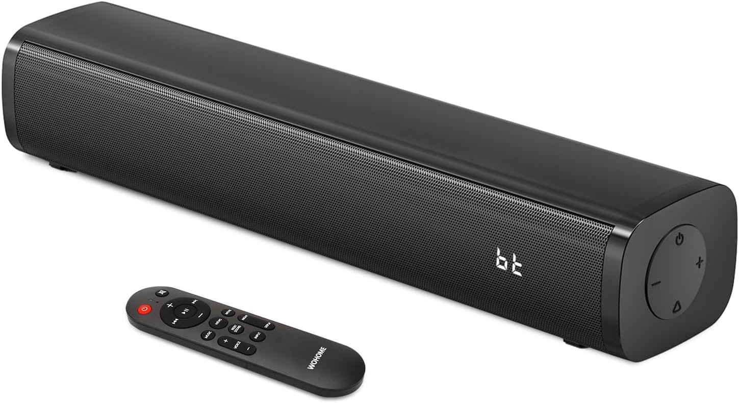 Wohome 2.1ch Small Sound Bars for TV with 6 Levels Voice Enhancement, Built-in Subwoofer, 16 Inches Bluetooth 5.3 Soundbar Speakers with Optical/AUX/USB Connection, S100