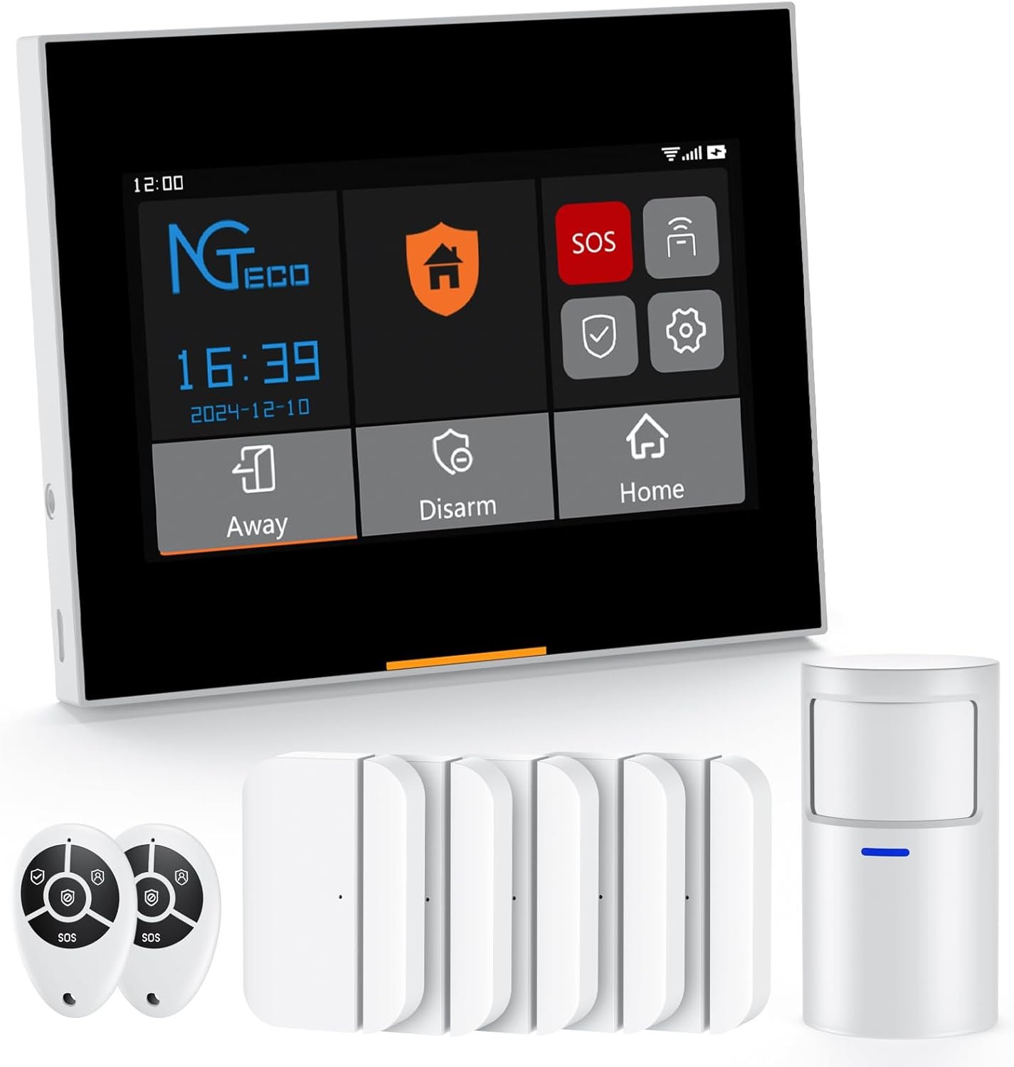 NGTeco 9-Piece Home Security Alarm Kit, Wi-Fi Home Security System with 4.3″ Touchscreen, Motion Sensor, 5 Entry Sensors, Window and Door Protection – No Contract, Compatible with Alexa & Google