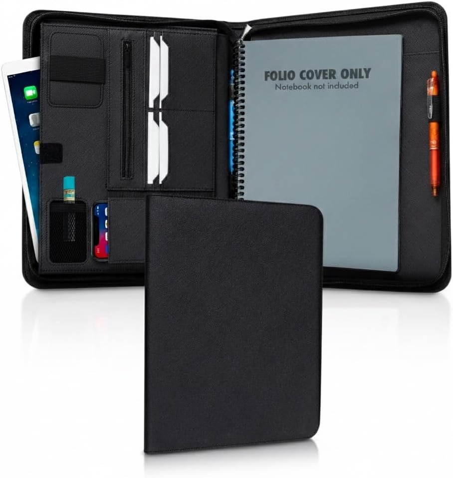 Luxury Folio Cover Compatible with Rocketbook Pro 2.0, Everlast, Wave, Fusion, Panda, Smart Reusable Notebook – Letter Size A4 Portfolio Organizer Multiple Pockets & Sections – Smart Notebook 8.5×11