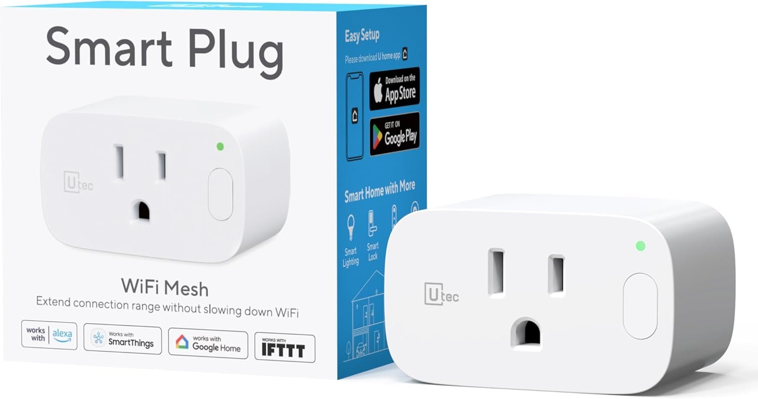 UTEC Smart Plug, Wi-Fi Mesh Outlet, 15A Ultra Efficient Smart Plug Compatible with Alexa, Google Home & IFTTT, No Hub Required, 2.4GHz Wi-Fi Only, Remote Control, ETL Certified