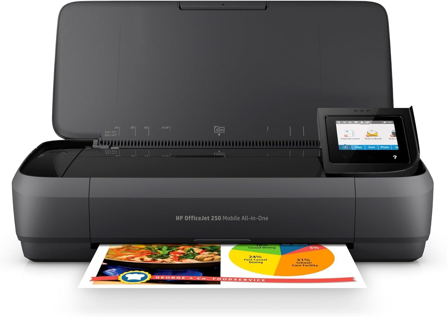 HP OfficeJet 250 Wireless Mobile Printer, Scanner, Copier – Black, Battery Included (CZ992A)