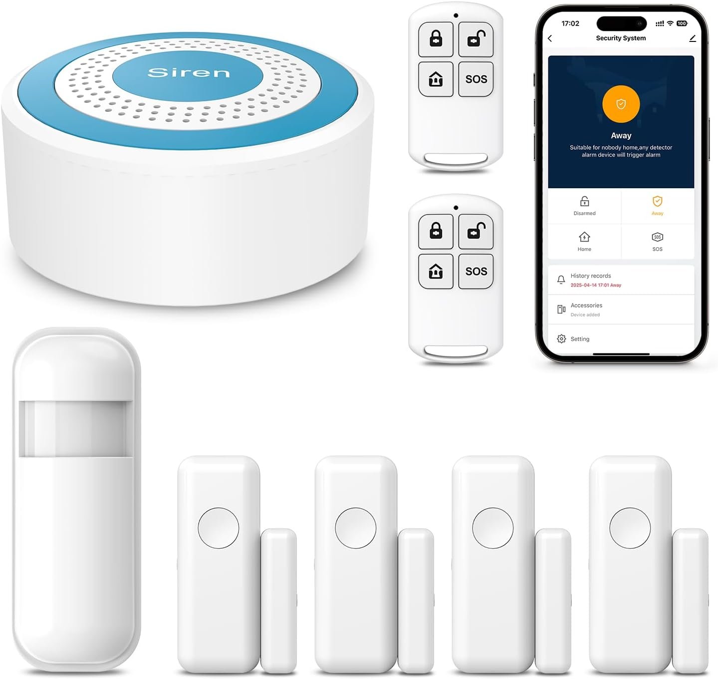 PGST Wireless Home Alarm System,Smart Home Security System with Tuya App Instant Alerts,DIY Door Alarms Kits Siren Hub with Door/Motion Sensors,Remote,Work with Alexa/Google Assistant for Apartment