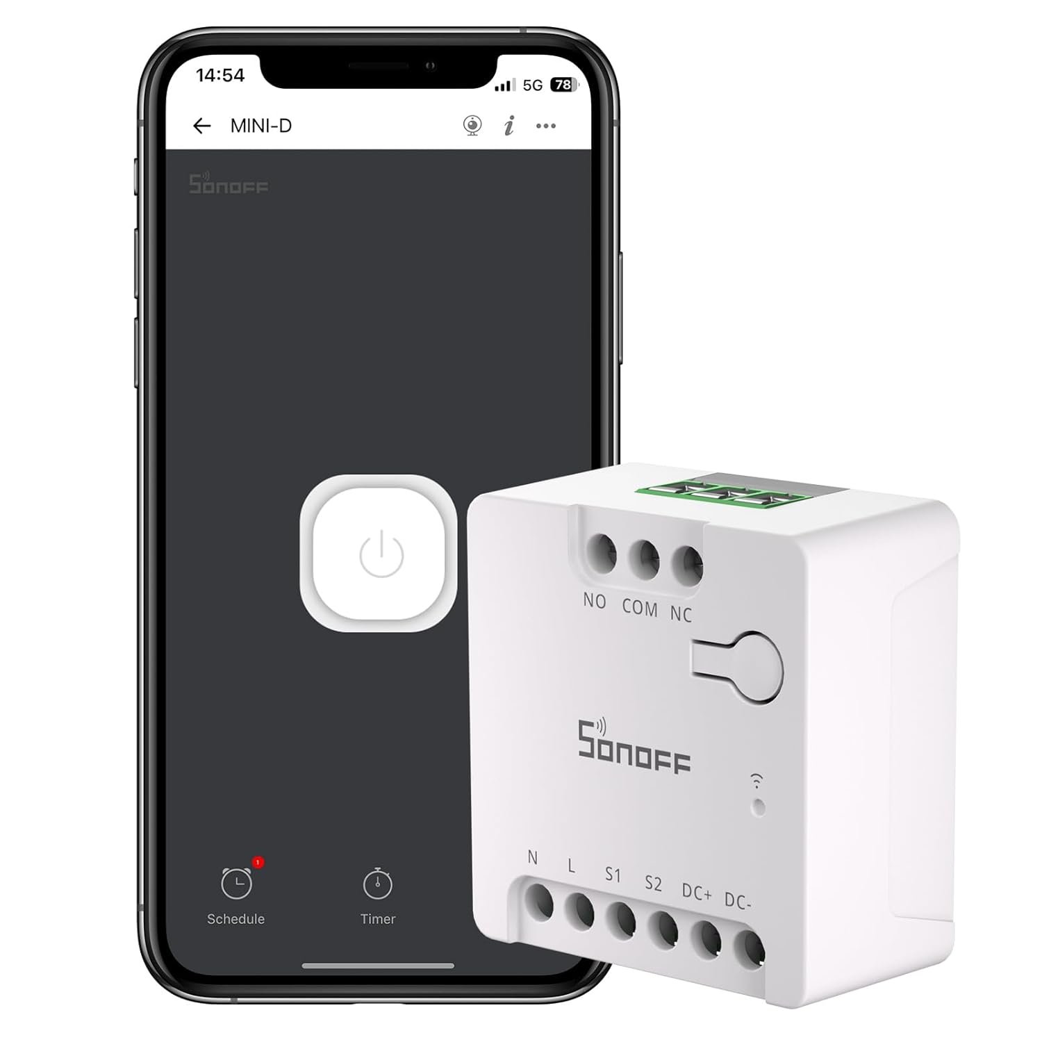 SONOFF WiFi MINI-D Smart Switch with Matter,Home Automation,Dry Contact Output,Supports AC or DC Input,Compatible Alexa & Google Home,for Garage Doors,Boilers,DC Low Power Motors/Solenoid Valves