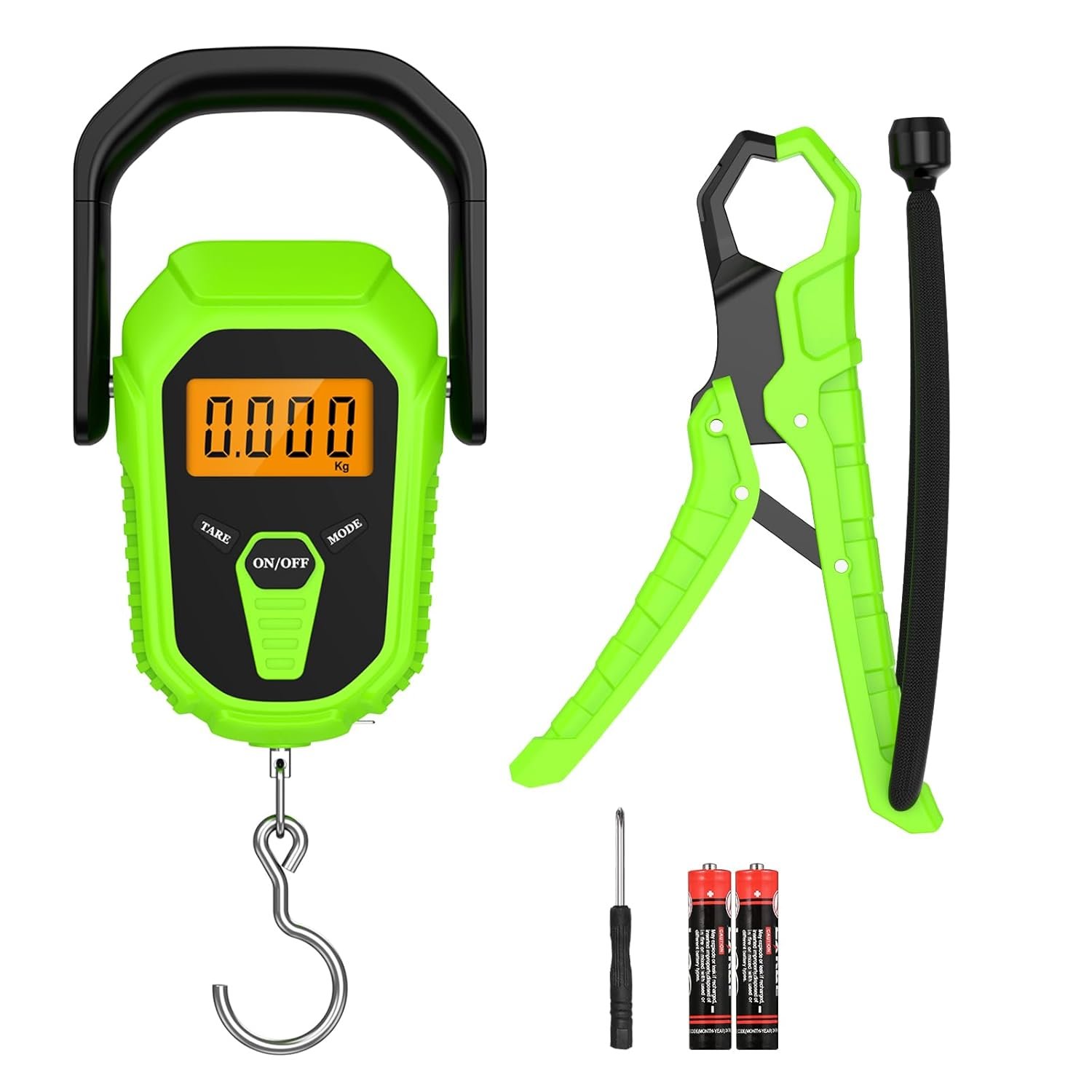 ORIA Digital Fish Scale with Lip Gripper, 110lb/50kg Waterproof Fish Scale with 38” Built-in Tape Measure, LCD Backlit, Portable Hanging Luggage Scale with 3 Units, Batteries, for Home, Outdoor