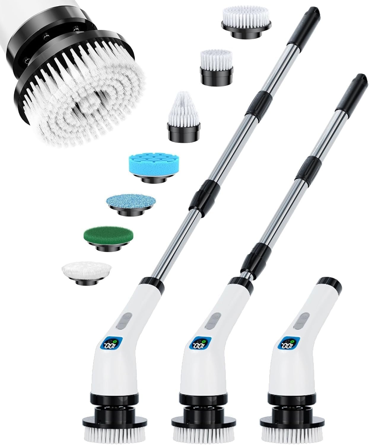 Electric Spin Scrubber for Cleaning Bathroom – Shower Cleaner Brush with Long Handle – Cordless Power Scrubber with 7 Brushes Heads, IPX7 Waterproof Scrub Brush for Bath Tub Tile Grout Glass Tool