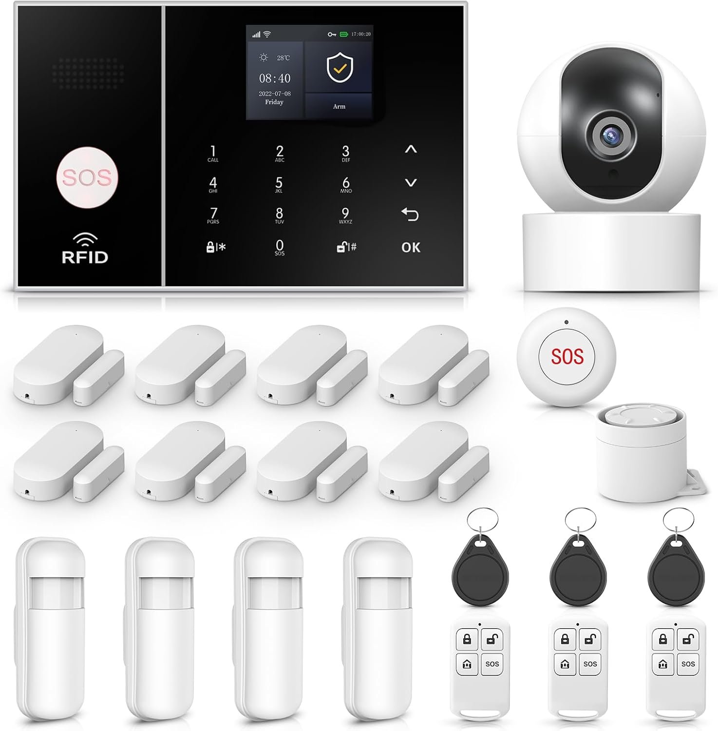 PGST WiFi Alarm System with 2MP HD Security Camera,Wireless Home Security Systems with Door/Window Sensors,Remote,4G SMS/Tuya APP Instant Alerts for Villa,Apartment,Garage,No Monthly Fee