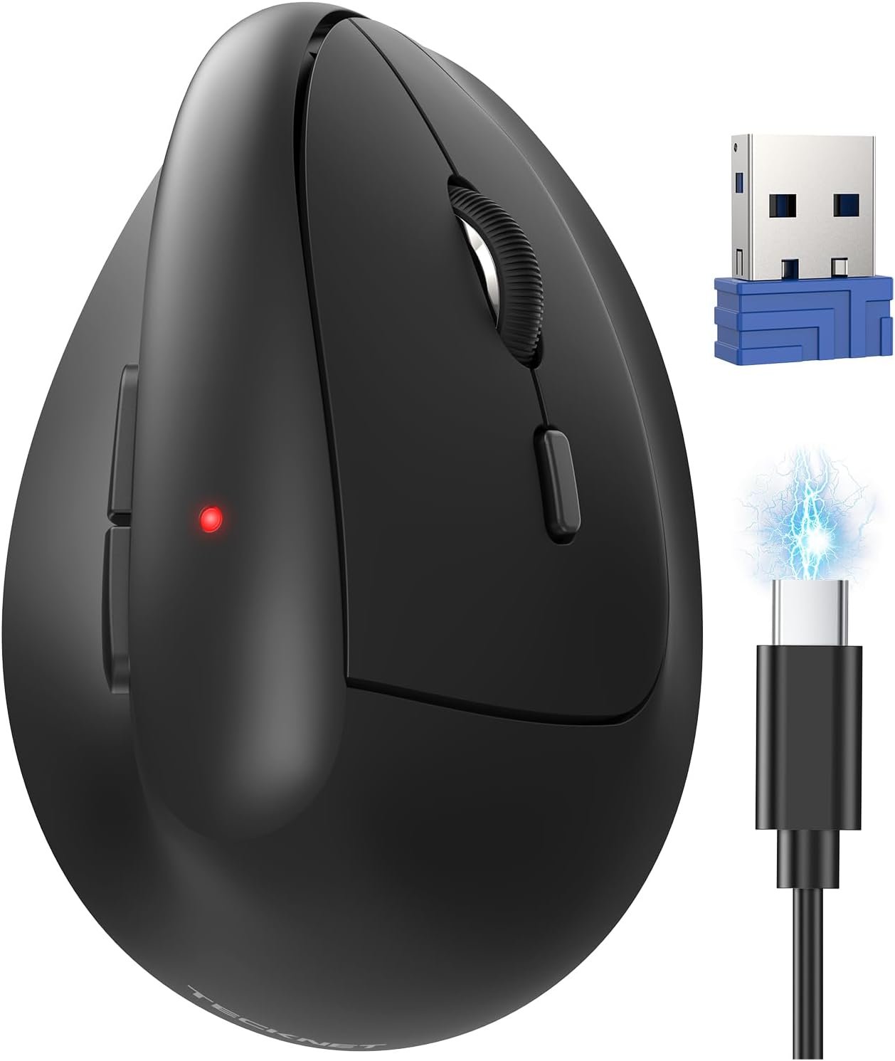 TECKNET Ergonomic Mouse, Wireless Bluetooth Vertical Mouse (BT5.3/3.0 & 2.4G) Rechargeable 4800 DPI Optical Mouse with 6 Adjustable DPI, Quiet Clicks, USB A Receiver, 6 Buttons – Wide Compatibility