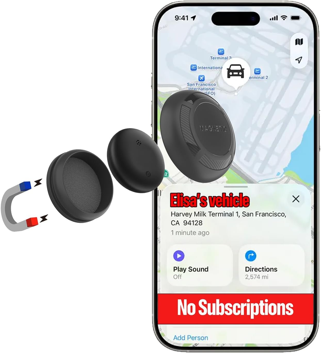 Magnetic Hidden GPS Tracker for Vehicles – Long Battery Life, No Subscription, Car Tracker Device Hidden (iOS Tracker)