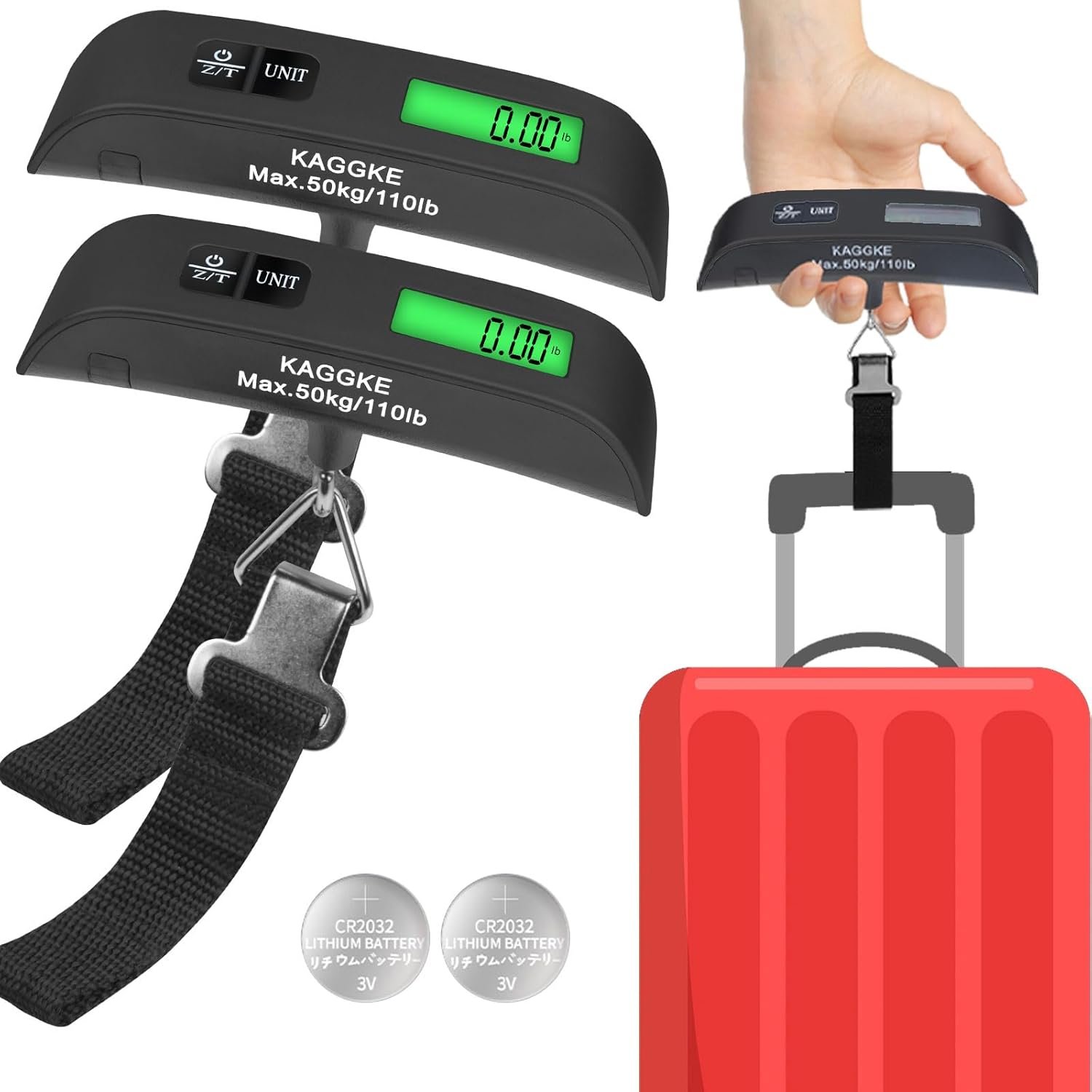 2 Pcs-Black Travel Digital Luggage Scale – Portable Baggage Scale – Suitcases Weight Scales – Ideal for Travel Scale Luggage Weight – 110LB/50KG, Includes Battery – Temperature Display Hanging Scales