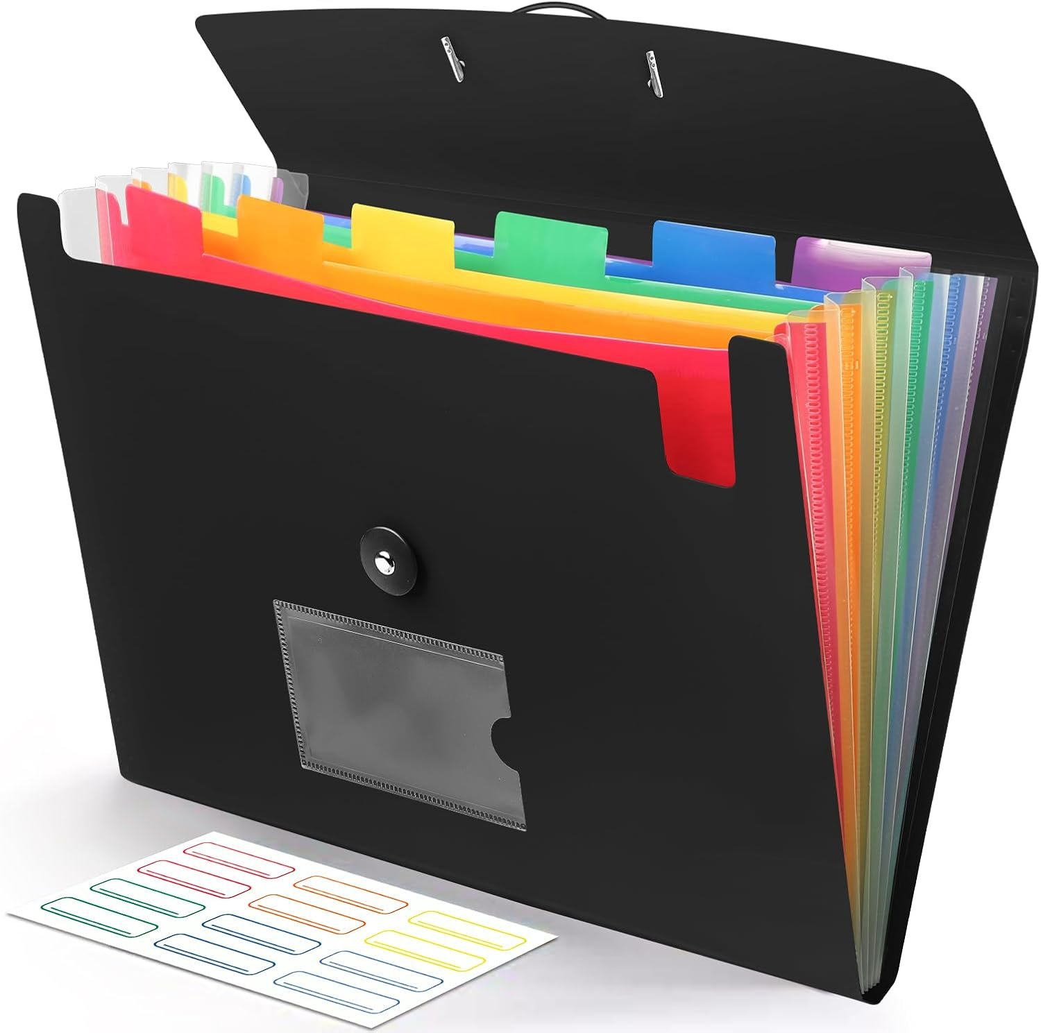 Accordian File Organizer 7 Pocket Expanding File Folder with Labels, Plastic Expandable File Folder for Documents Letter Size A4 Papers – Black