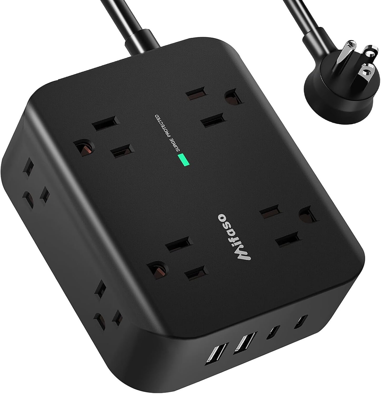 Power Strip Surge Protector – Flat Plug, Wall Mount, 8 Wide Outlets with 4 USB Ports (2 USB C), 5FT Heavy Duty Extension Cord with Multiple Outlets, Charging Station Overload Protection for Home Dorm