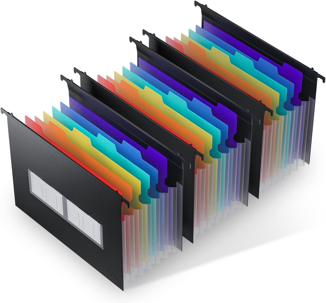 ThinkTex Plastic Expanding Hanging File Folders, 7 Innovative 1.2″ Accordian Pockets, Large Capacity, Multi-Color Tabs, Letter Size for Filing Cabinet – 3 Packs