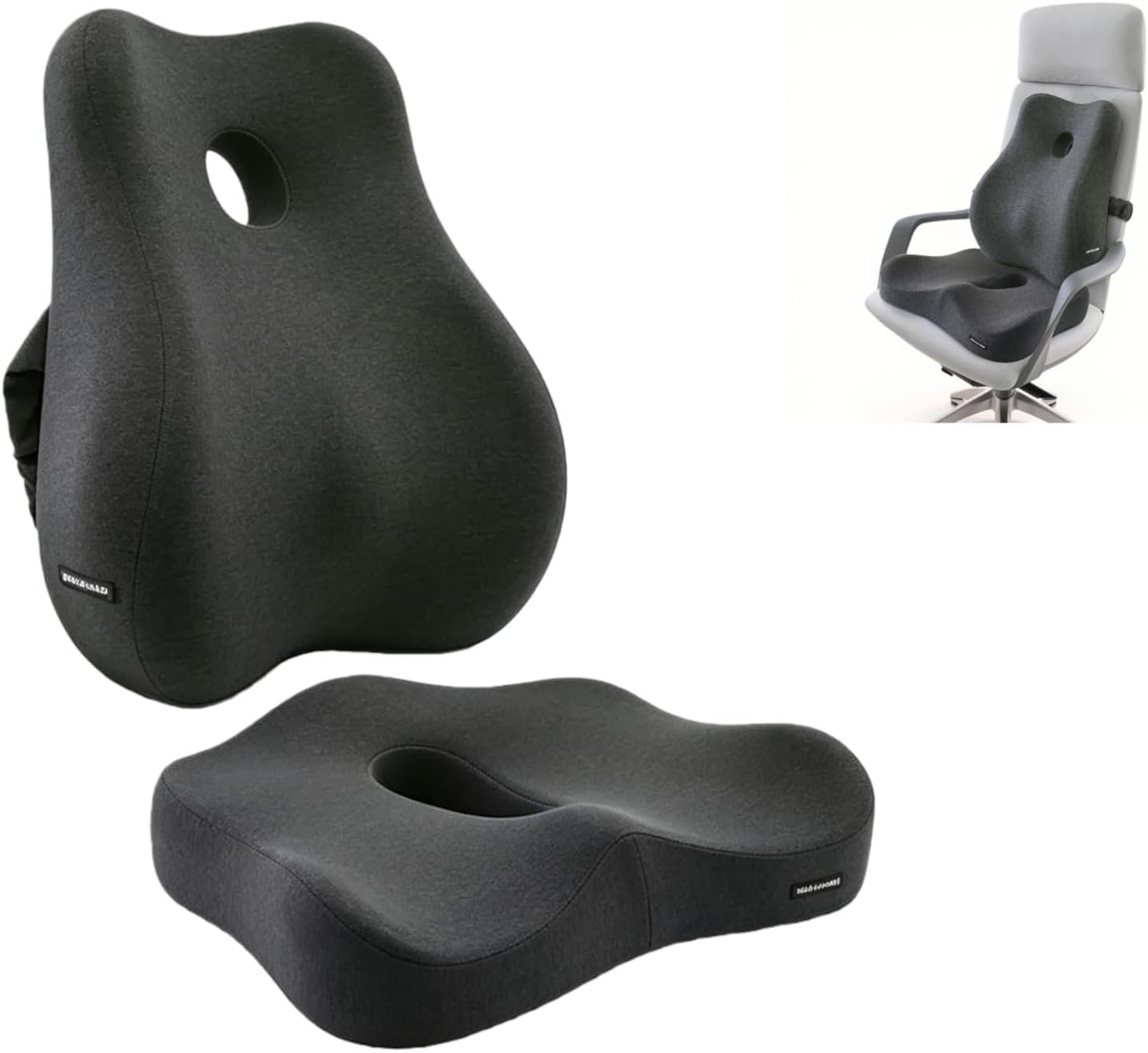 X Large Memory Foam Seat Cushion & Lumbar Support Pillow, Sciatica & Tailbone Pressure Relief Coccyx Cushion for Office Chair, Car, Wheelchair, Home – Dark Grey