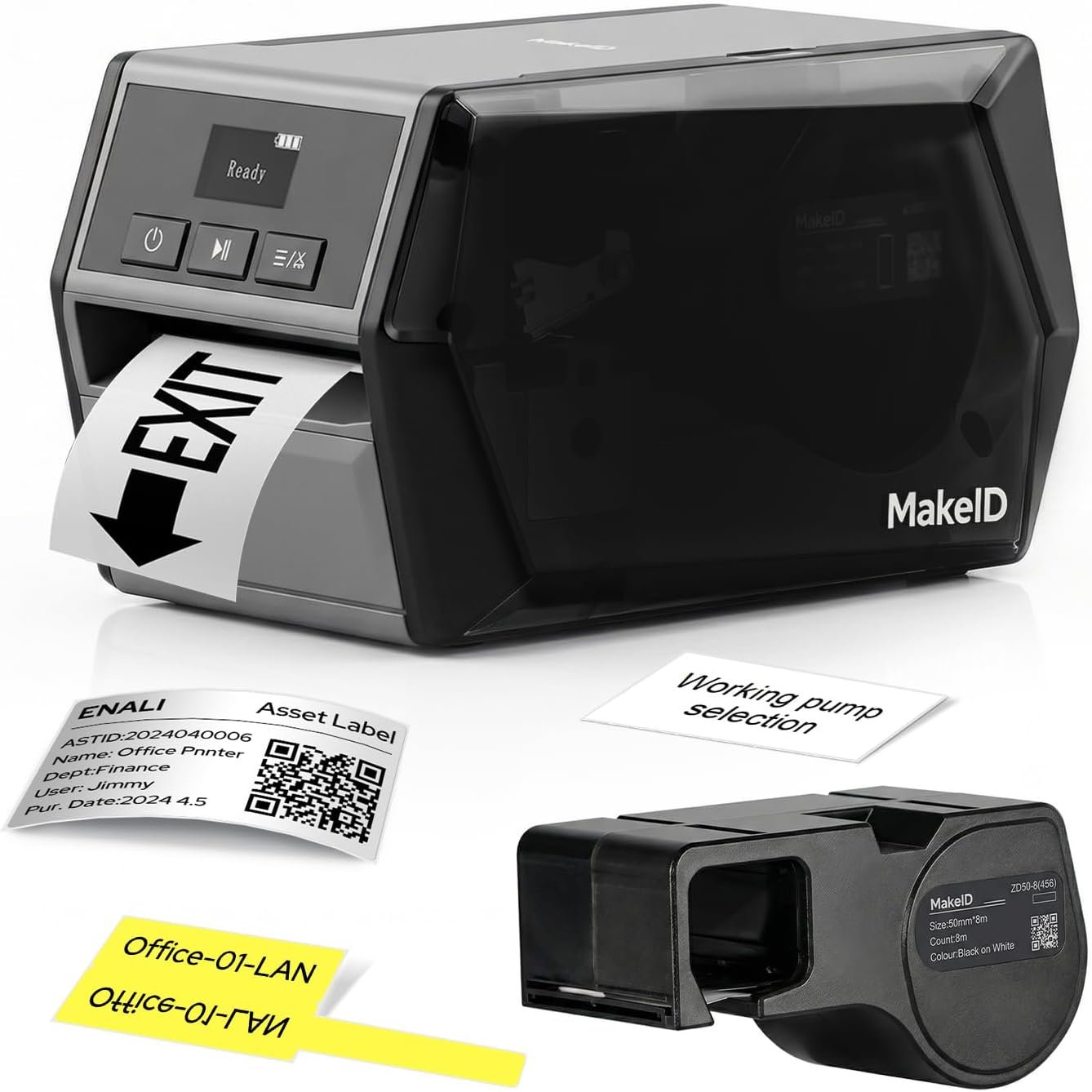 Makeid D50 Industrial Label Printer, Desktop Label Maker 2″ Print Head, Mobile APP & PC Editor Compatible, 2600mAh Li-ion Battery, Come with 1.97″ W x 26.24ft L Label Heavy-Duty Labeler for Job Sites
