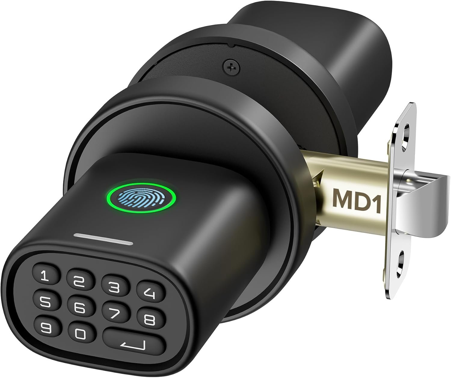 ThorBolt Fingerprint Door Knob, Keyless Door Knob with Keypad Biometric Electronic Thumbprint, Auto-Lock for Interior Doors for Bedroom, Home, Office, Garage, 4xAA Alkaline (NOT Included), MD1 Black