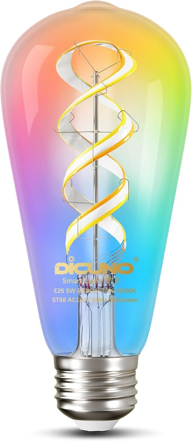 DiCUNO Smart Edison Bulb ST19, Color Changing WiFi Smart Light Bulb, 2700K-6500K Tunable via App, ST58 Edison Bulb, Compatible with Alexa & Google Home, 5W (50 Watt Equivalent), 500lm, 1-Pack