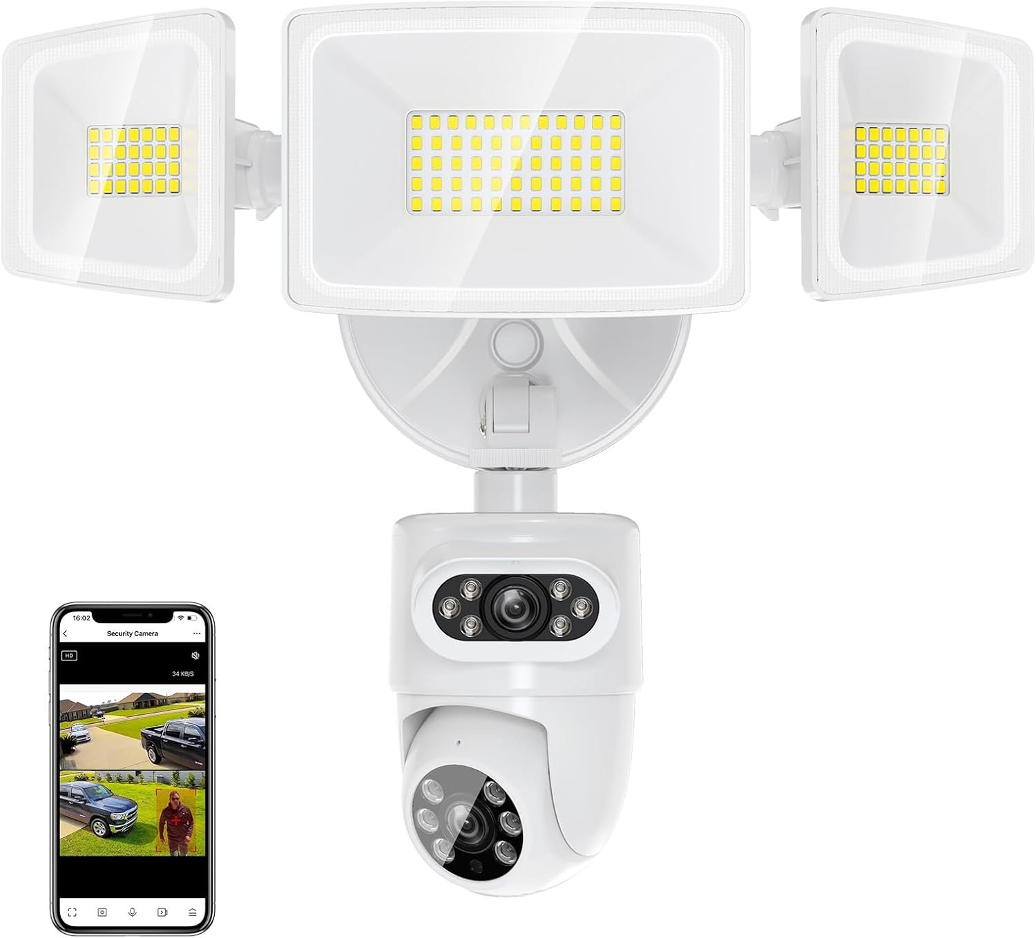 Onforu 5500LM Dual Lens Floodlight Camera Outdoor, 4MP 360° View Auto Tracking Smart Wired Security Flood Light, Dual Cam, Motion Detection, Built-In Siren, Night Vision, 2-Way Audio, Works with Alexa