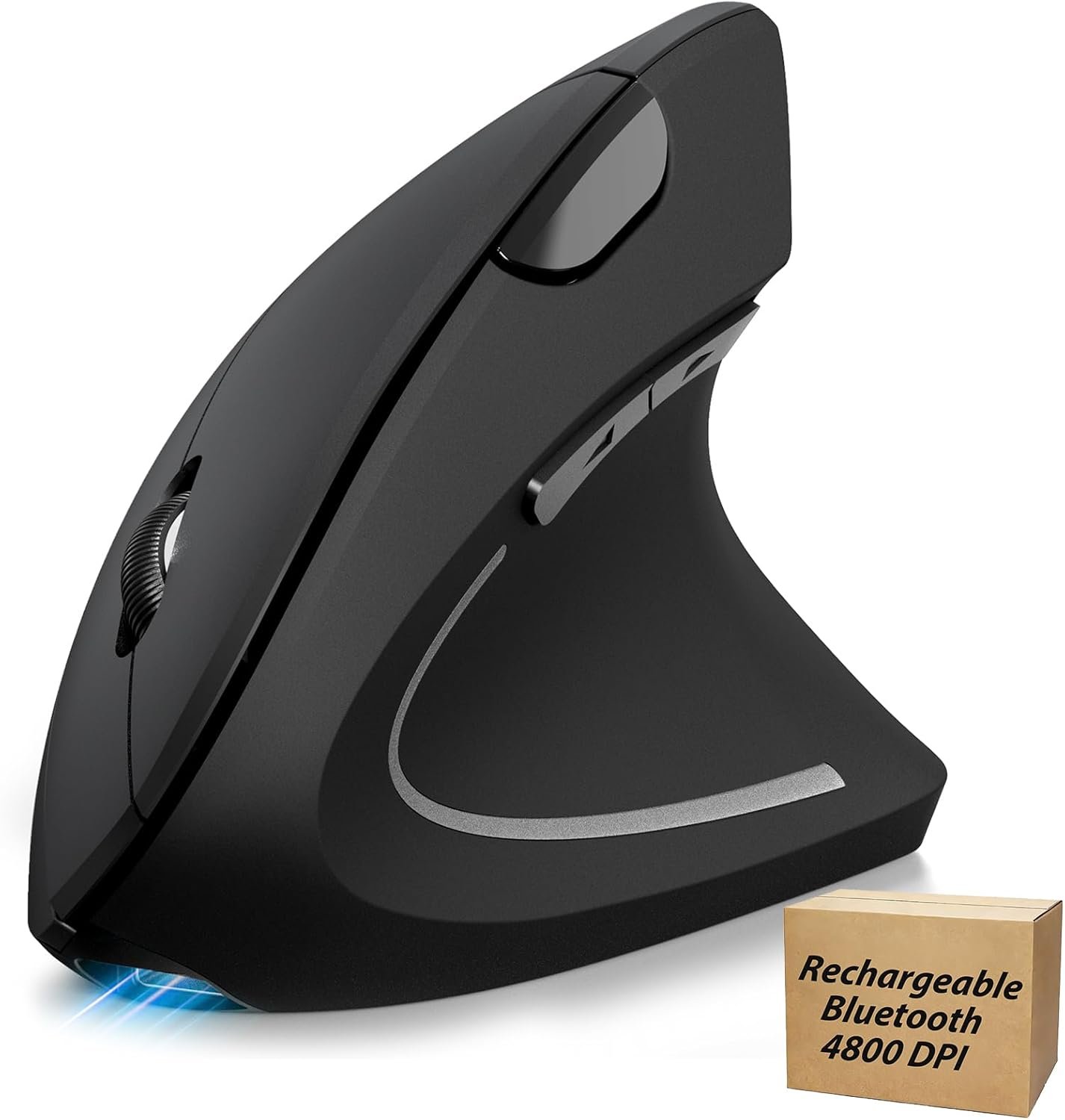 TECKNET Ergonomic Mouse Rechargeable Bluetooth – 4800 DPI Vertical Mice 6 Adjustable Levels, Wireless Optical Carpal Tunnel Mouse Right Hand, Multi Device for Laptop, PC, Computer, MacBook – Black