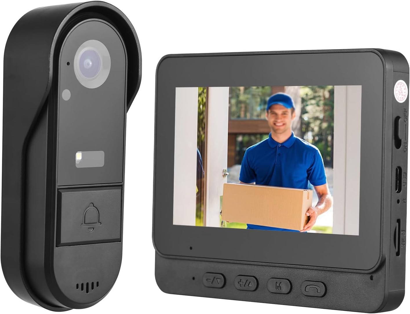 4.3 Inch IPS Screen Wireless Doorbell with Camera Outdoor IP65 Waterproof 1080P Wireless Doorbell Intercom Infrared Night Viewing 2 Way Intercom for Home Office Villa Apartment