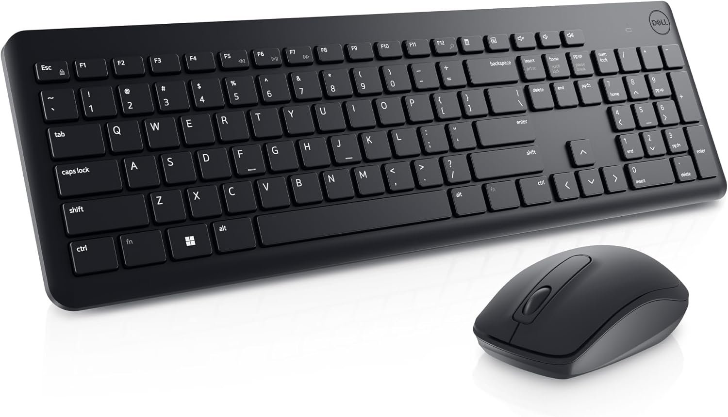 Dell Keyboard and Mouse – KM3322W – US English – USB Plunger Wireless RF 2.40 GHz Keyboard – Black – USB Wireless RF Mouse – Optical – 1000 dpi – Scroll Wheel – Black – Multimedia, Mute, Volume Up, Vo