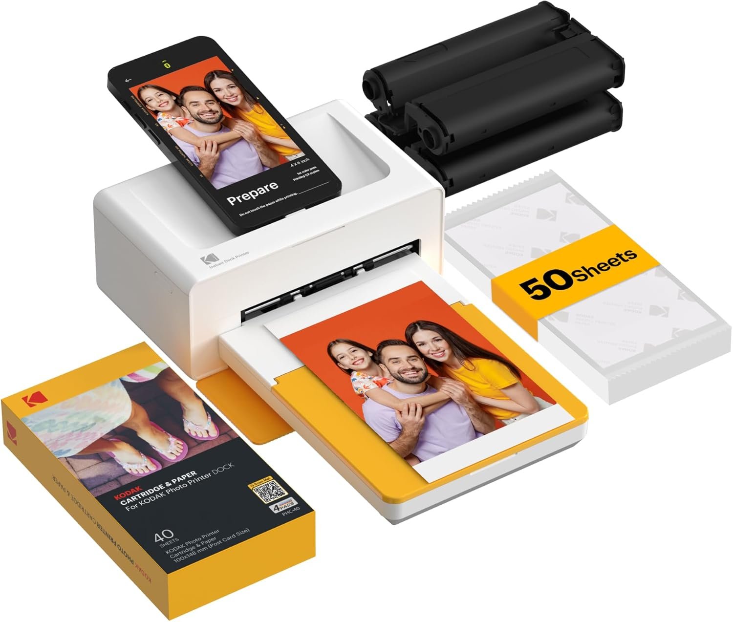 KODAK Dock Plus 4×6” Photo Printer, 50 Sheets, Docking & Bluetooth Smartphone Printer for iPhone & Android, Instant Color Prints, 4PASS Dye Sublimation