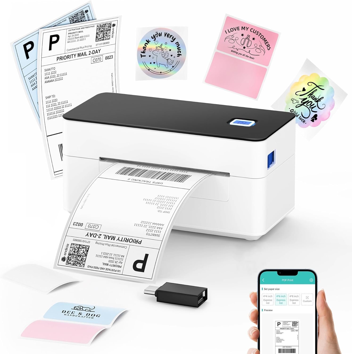 SVANTTO Bluetooth Shipping Label Printer 4×6, Compatible with Windows/Mac/Android/iOS, High-Speed 4×6 Thermal Label Printer for USPS, UPS, Etsy, Shopify, Poshmark, Inkless Printing