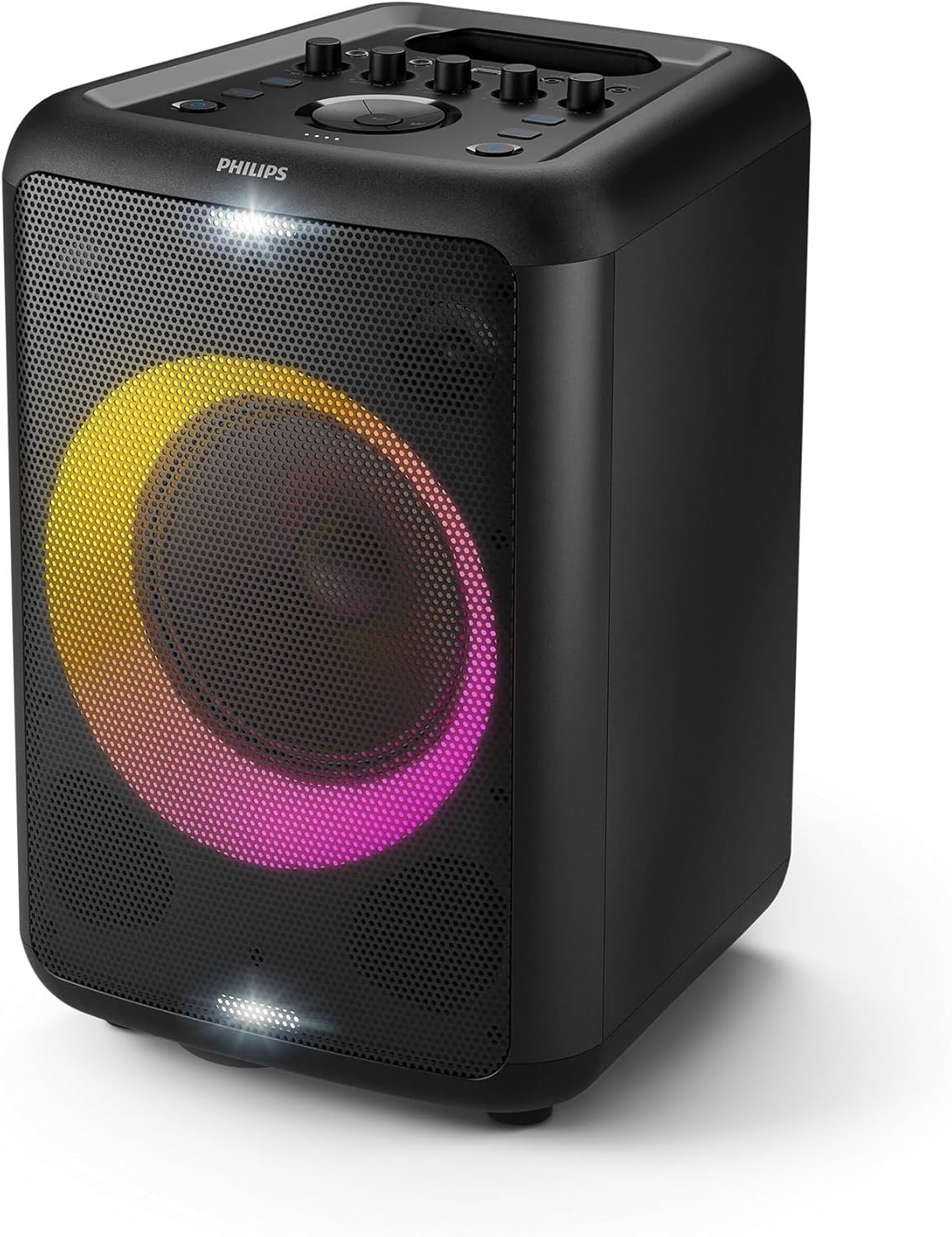 Philips X3206 Bluetooth Party Speaker – 14 Hours Play Time, Deep Bass, Party Lights, Karaoke Effects, Mic & Guitar Input, 80W Max Power, Black
